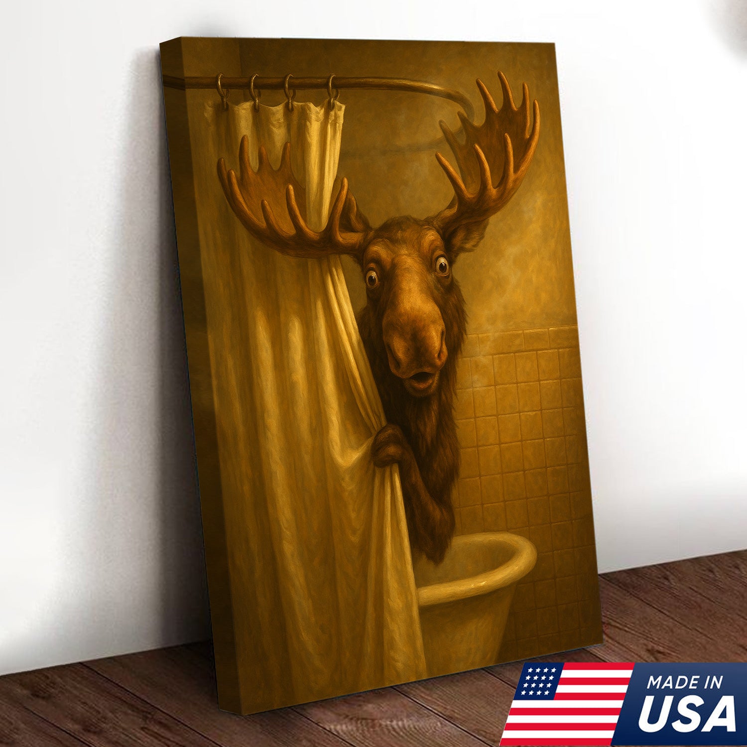 Funny Moose Bathroom Canvas Wall Art – Rustic Lodge Cabin Decor for Bathroom, Man Cave & Rustic Homes