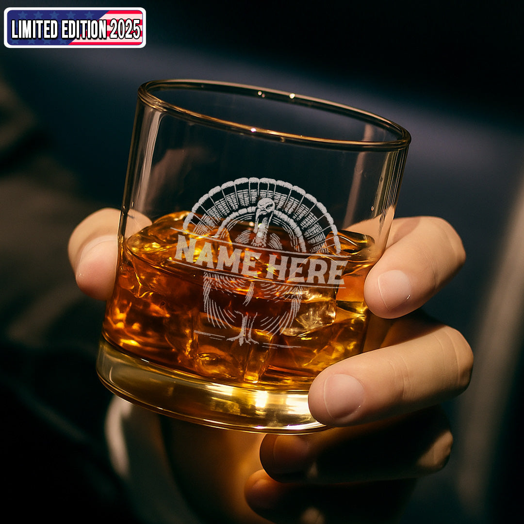 Personalized Turkey Whiskey Glass – Unique Gift for Hunters, Outdoorsmen & Whiskey Lovers