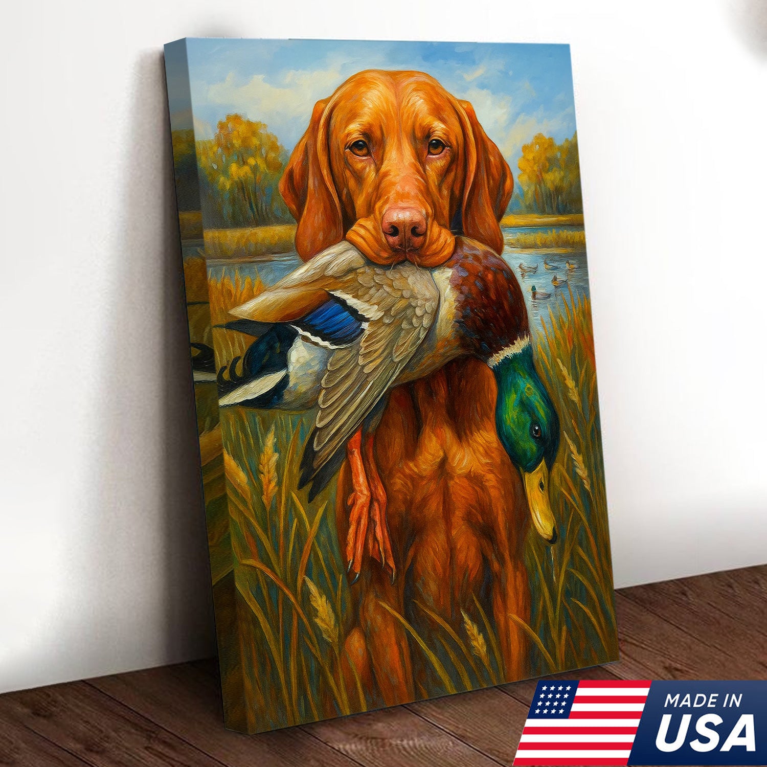 Rustic Hunting Wall Art – Dog and Duck Canvas Print Made in USA