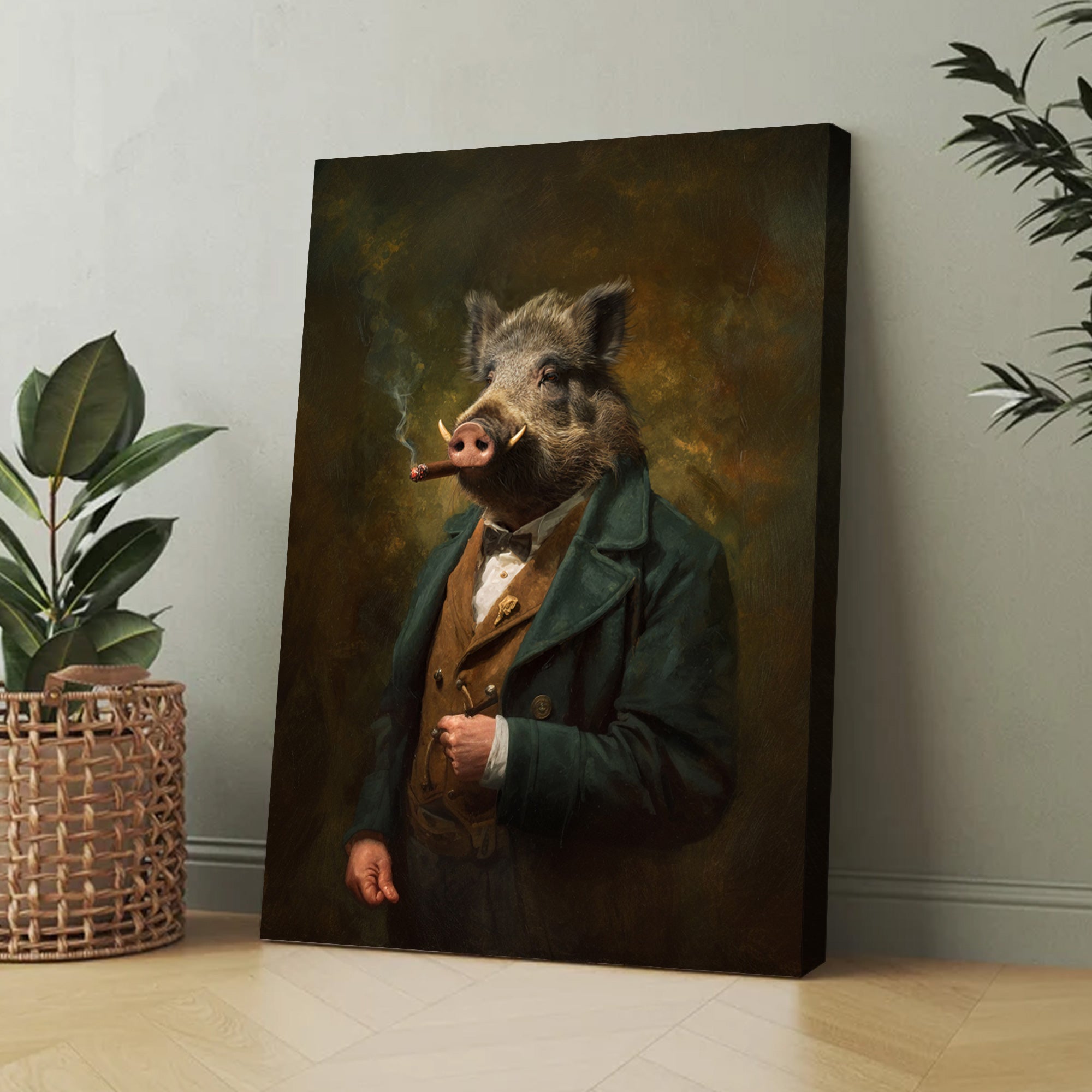 Smoking Wild Boar Canvas – Funny Rustic Wall Art for Hunters