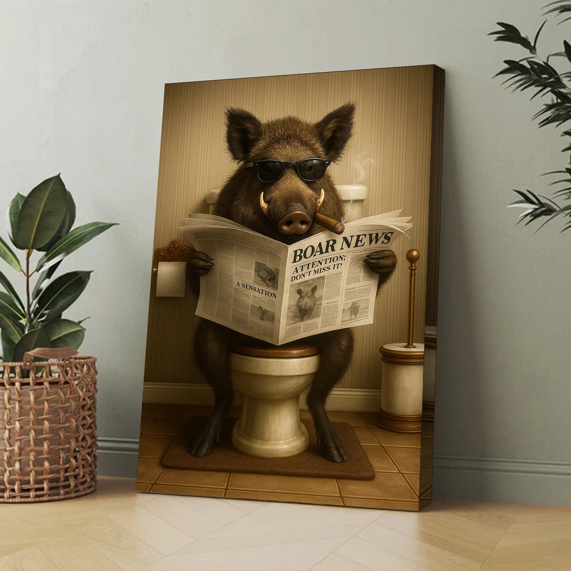 Smoking Boar Canvas – Funny Wildlife Wall Art for Hunters & Animal Lovers