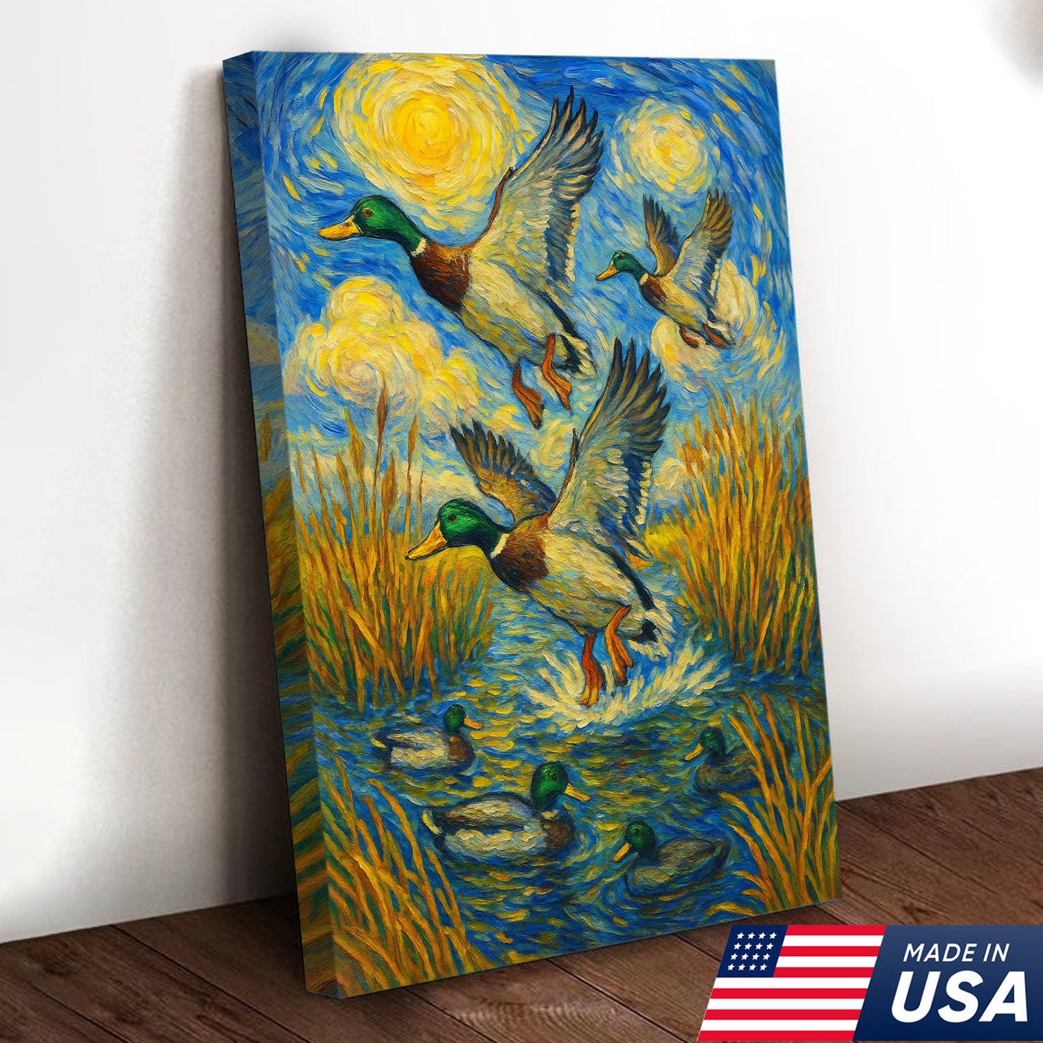 Flying Mallard Duck Hunting Canvas – Rustic Wildlife Wall Art USA Made