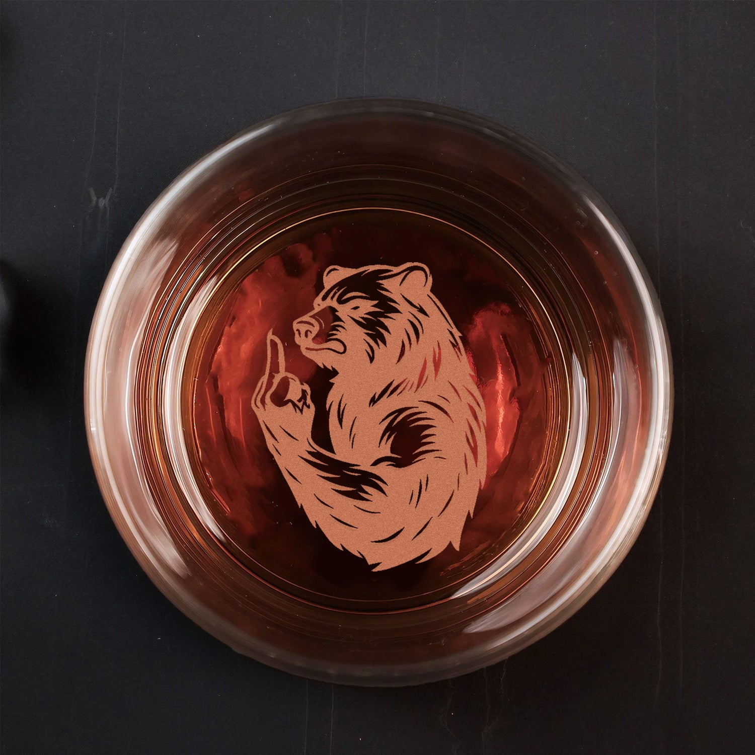 Bear Engraved Whiskey Glass – Funny Middle Finger Whiskey Glass for Men, Unique Barware Gift