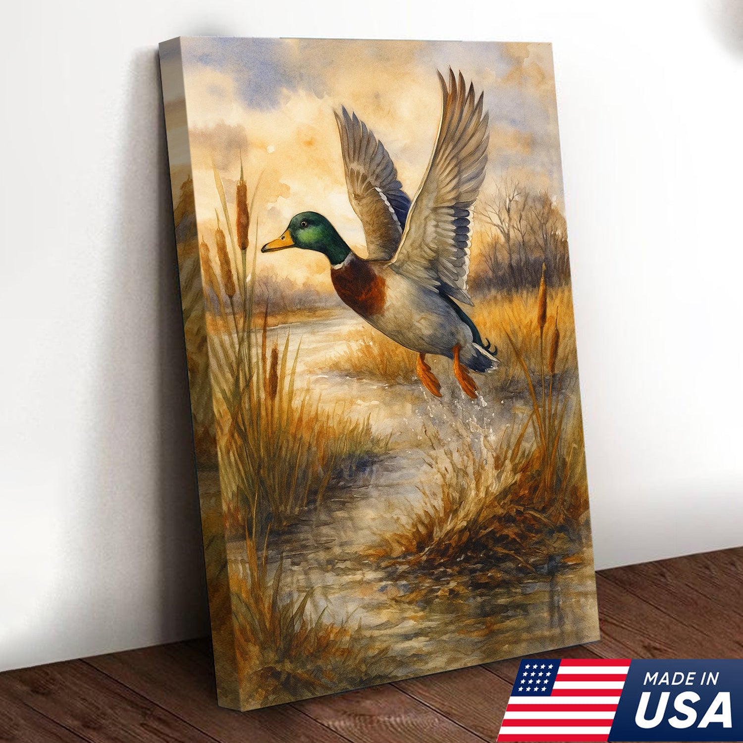 Set of 4 Hunting & Wildlife Canvas Wall Art – Bass, Deer, Turkey & Mallard – Rustic Cabin Lodge Décor