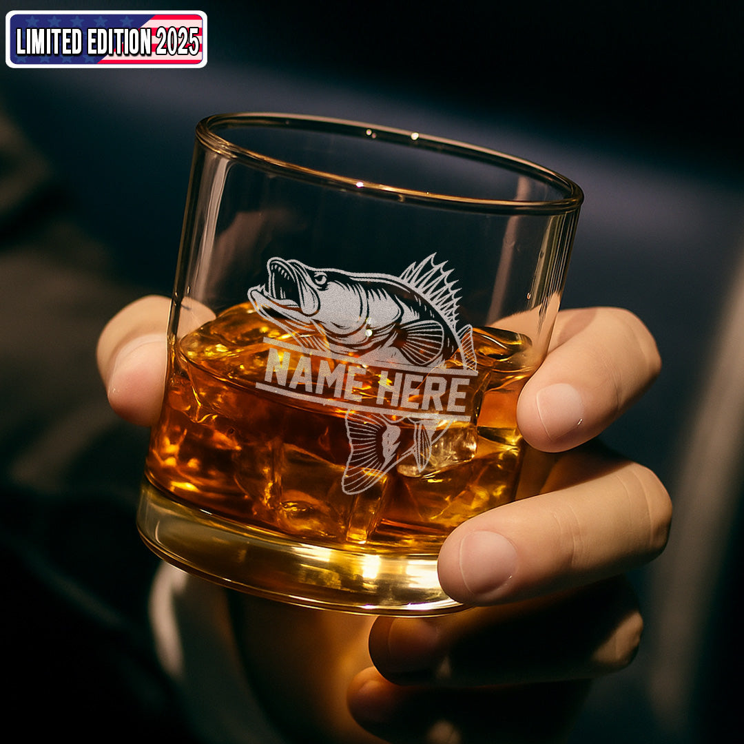 Personalized Fishing Whiskey Glass, Custom Engraved Bass Whiskey Glass Gift for Fishermen 2025 Limited Edition