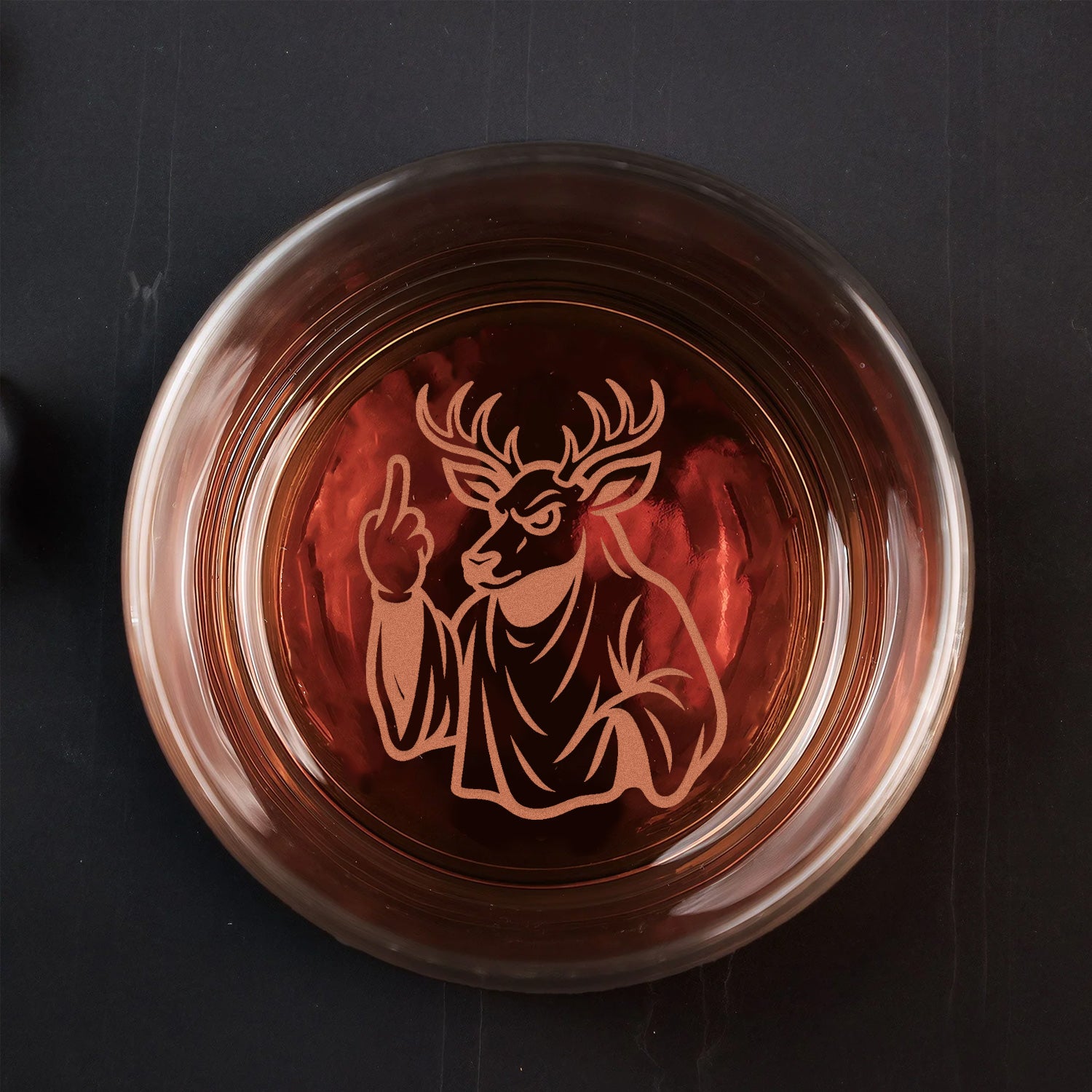 Deer Halloween Engraved Whiskey Glass – Funny Middle Finger Gifts for Hunters & Whiskey Lovers,