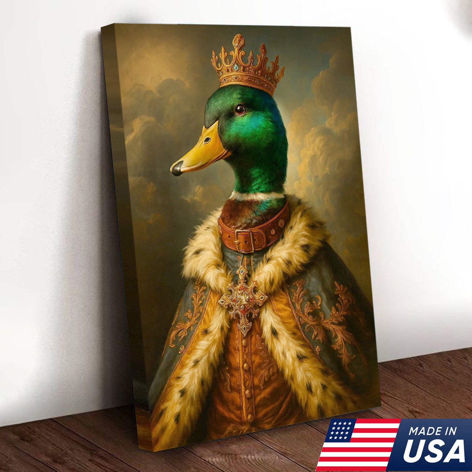 Royal Mallard King Canvas – Crowned Duck Portrait Wall Art, Vintage Baroque Animal Print