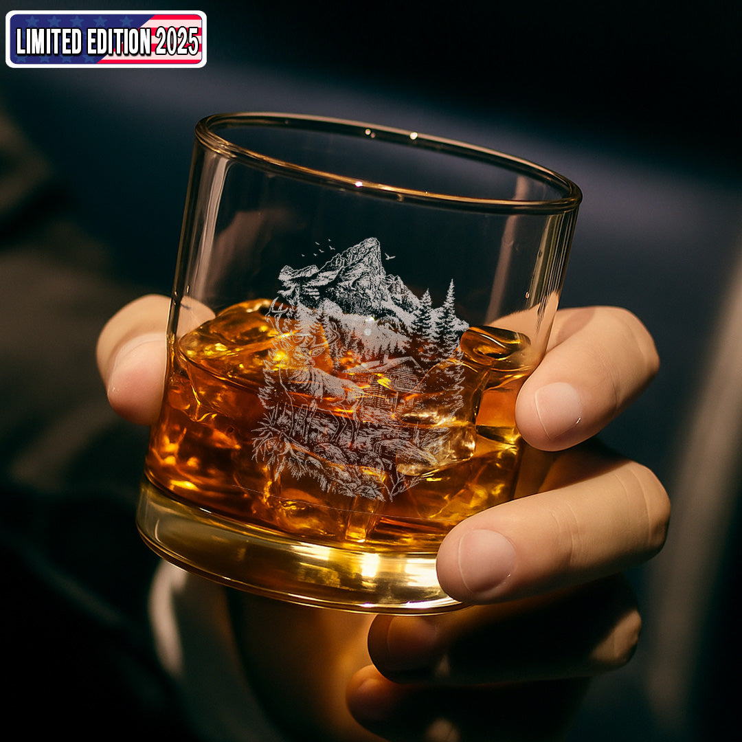 Deer Forest Whiskey Glass – Custom Engraved Mountain Cabin Hunting Gift for Outdoorsmen 2025