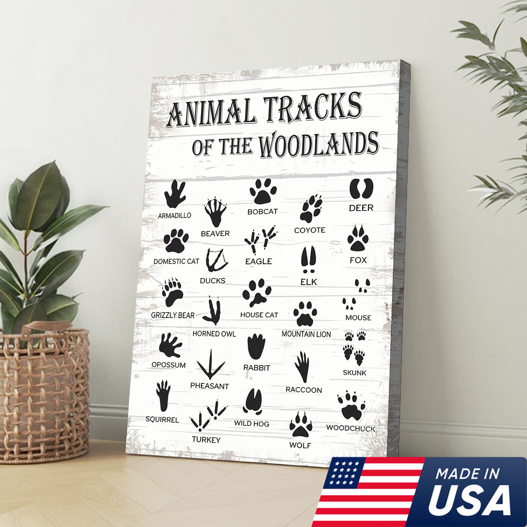 Animal Tracks of the Woodlands Canvas – Rustic Cabin Wall Art for Hunters & Nature Lovers