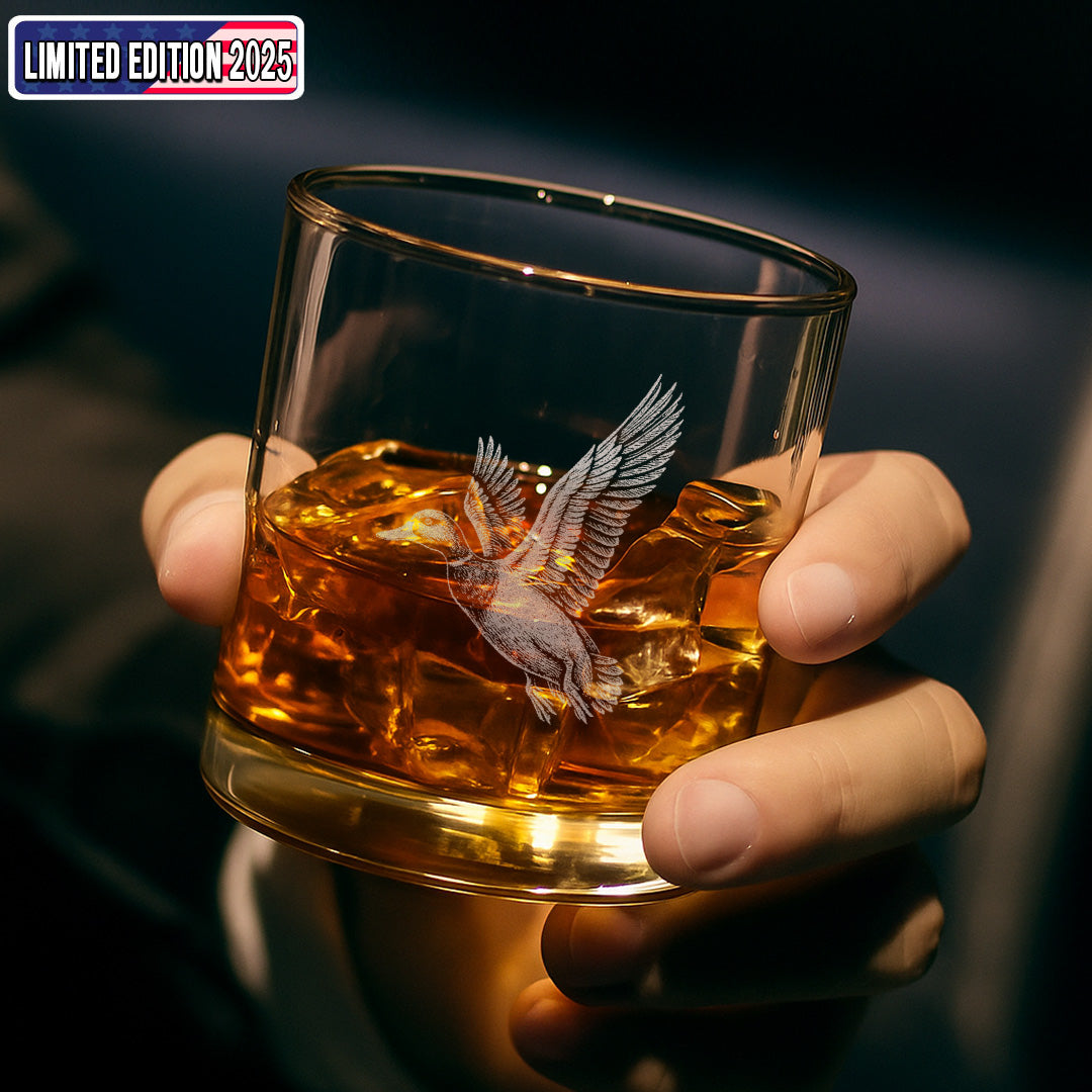 Duck Hunting Whiskey Glass – Custom Engraved Flying Duck Whiskey Glass Gift for Waterfowl Hunters 2025 Limited Edition