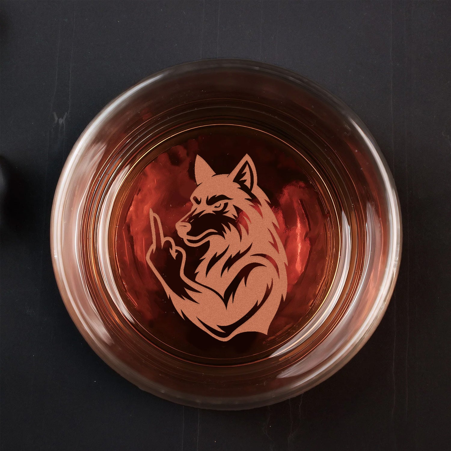 Savage Wolf Engraved Whiskey Glass – Funny Middle Finger Whiskey Glass for Badass Men & Hunters
