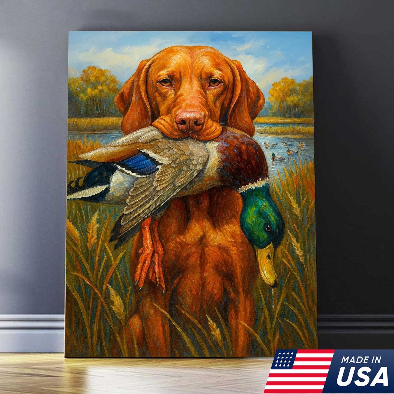 Rustic Hunting Wall Art – Dog and Duck Canvas Print Made in USA