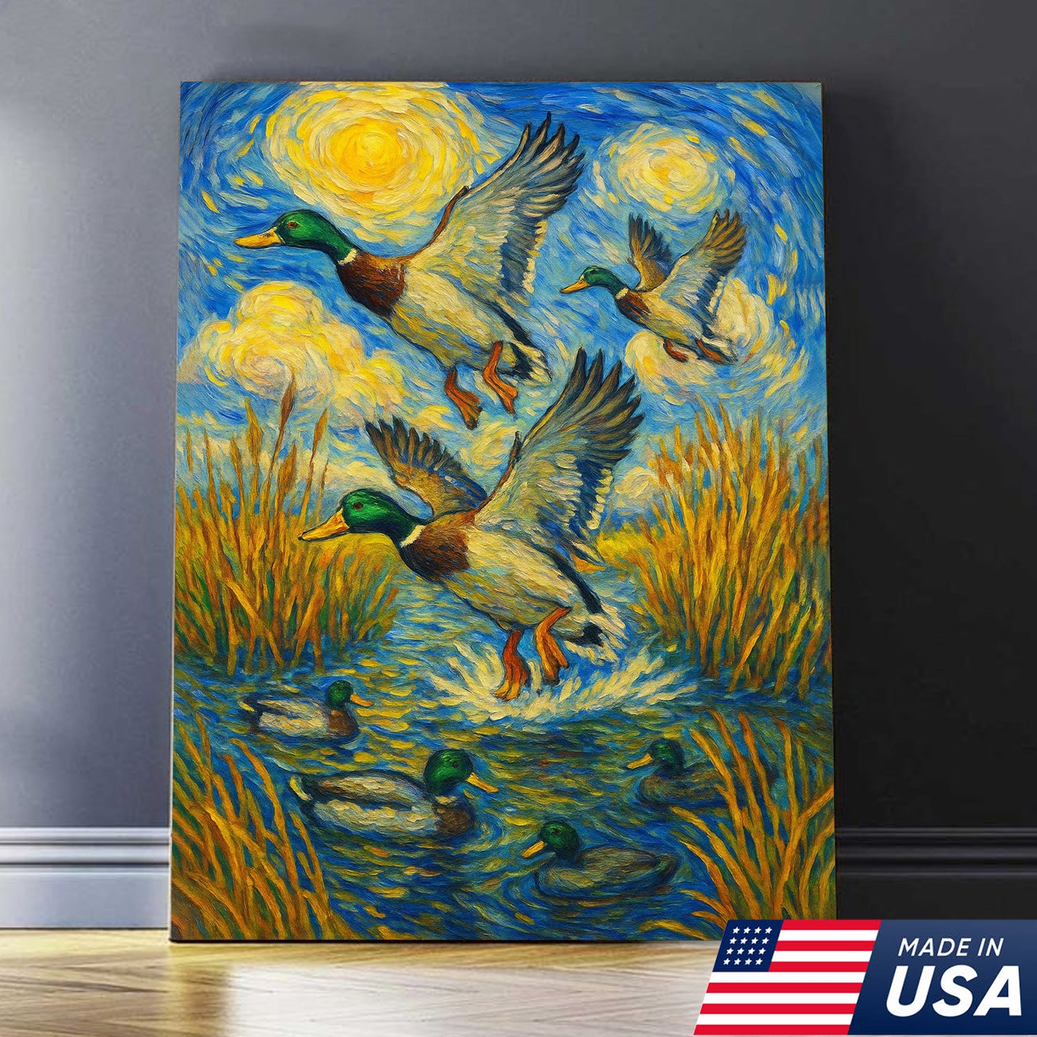 Flying Mallard Duck Hunting Canvas – Rustic Wildlife Wall Art USA Made