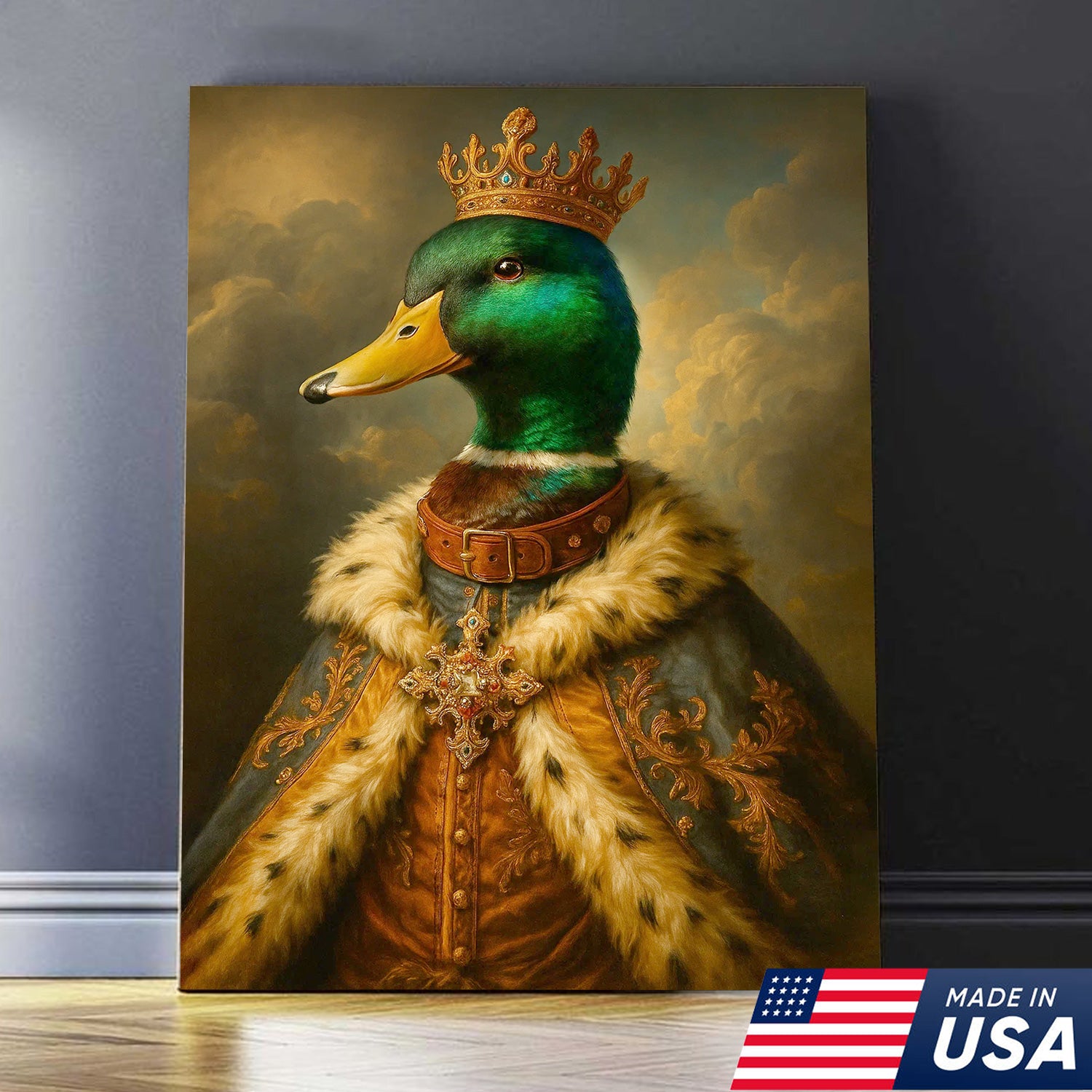 Royal Mallard King Canvas – Crowned Duck Portrait Wall Art, Vintage Baroque Animal Print