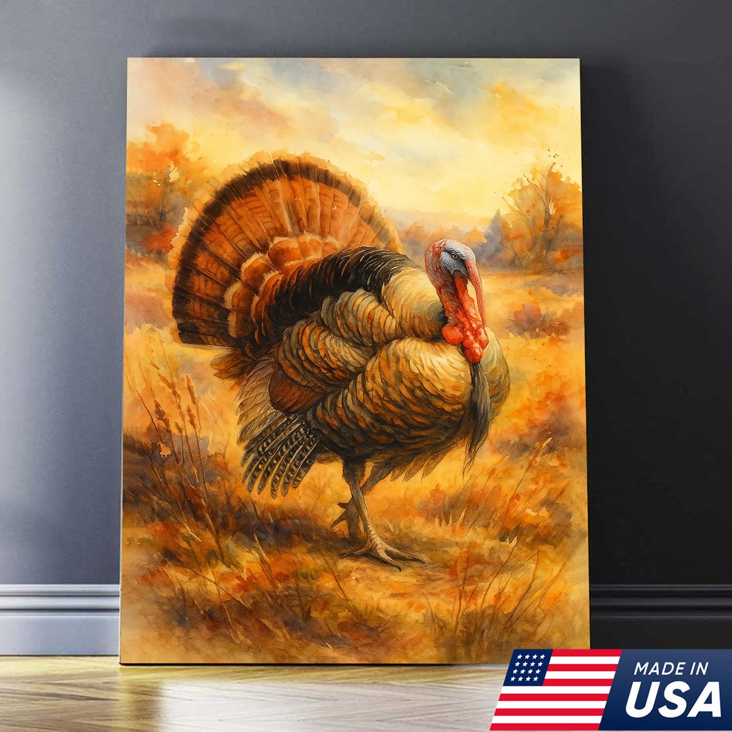 Set of 4 Hunting & Wildlife Canvas Wall Art – Bass, Deer, Turkey & Mallard – Rustic Cabin Lodge Décor