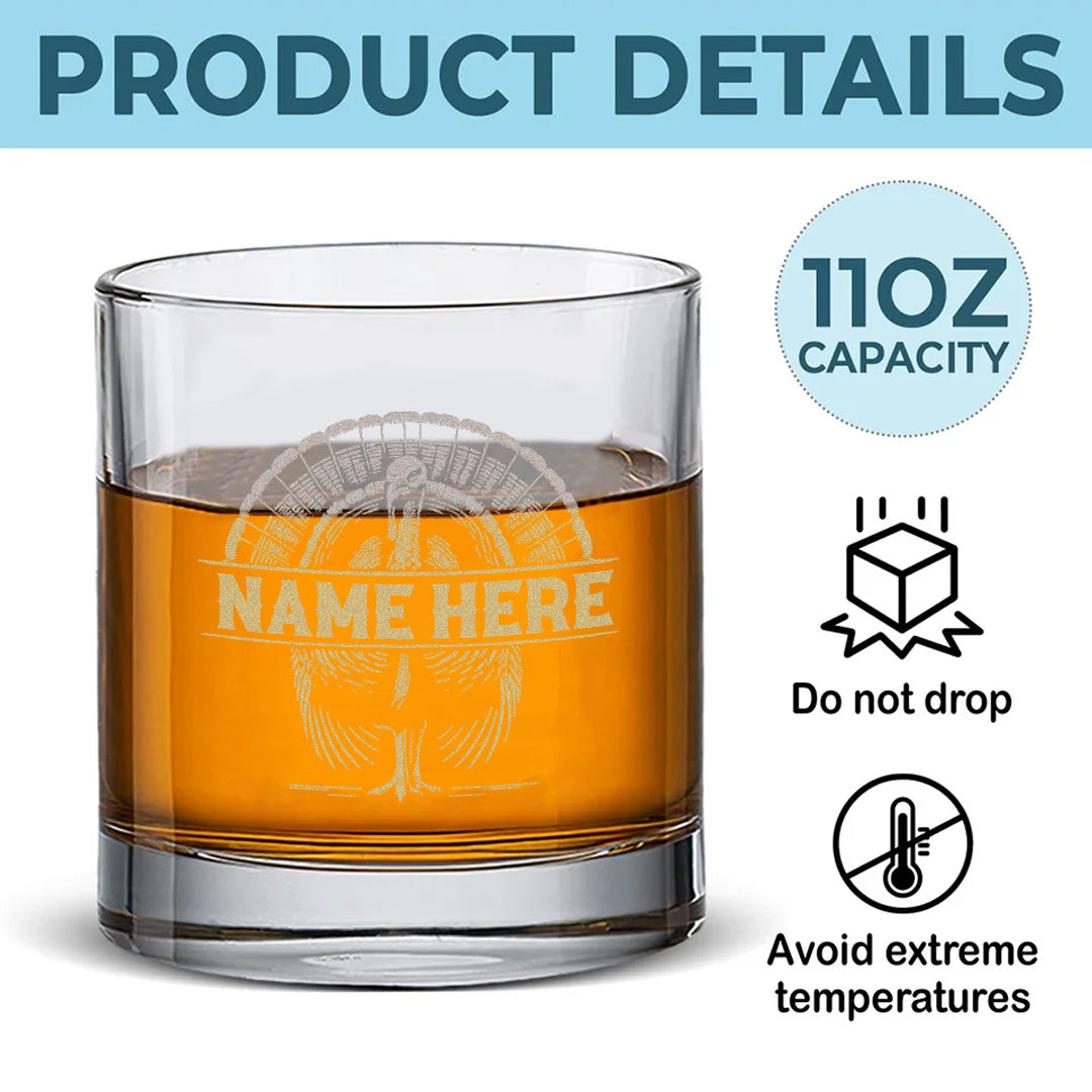 Personalized Turkey Whiskey Glass – Unique Gift for Hunters, Outdoorsmen & Whiskey Lovers
