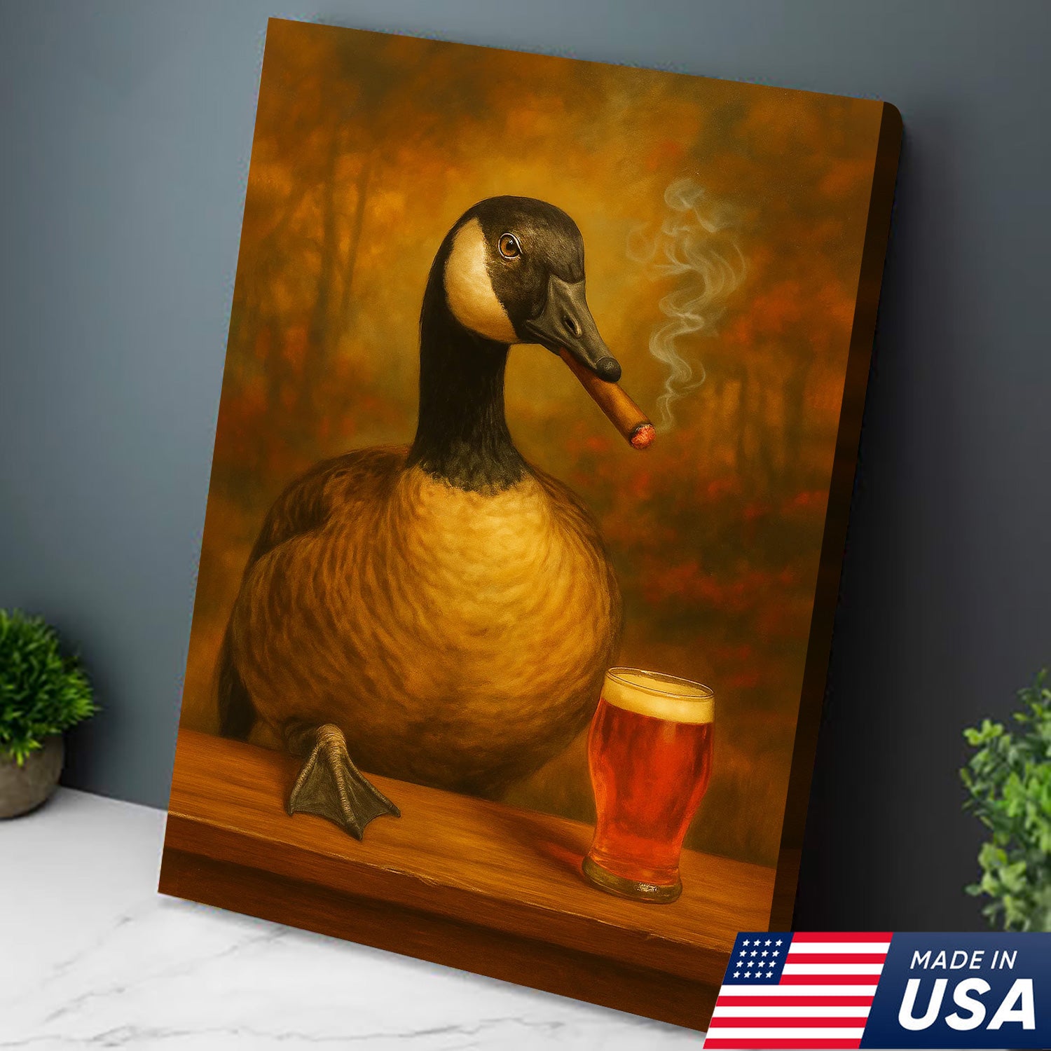 Funny Goose Smoking & Drinking Cocktail Glasses Canvas – Farmhouse Cabin Wall Art