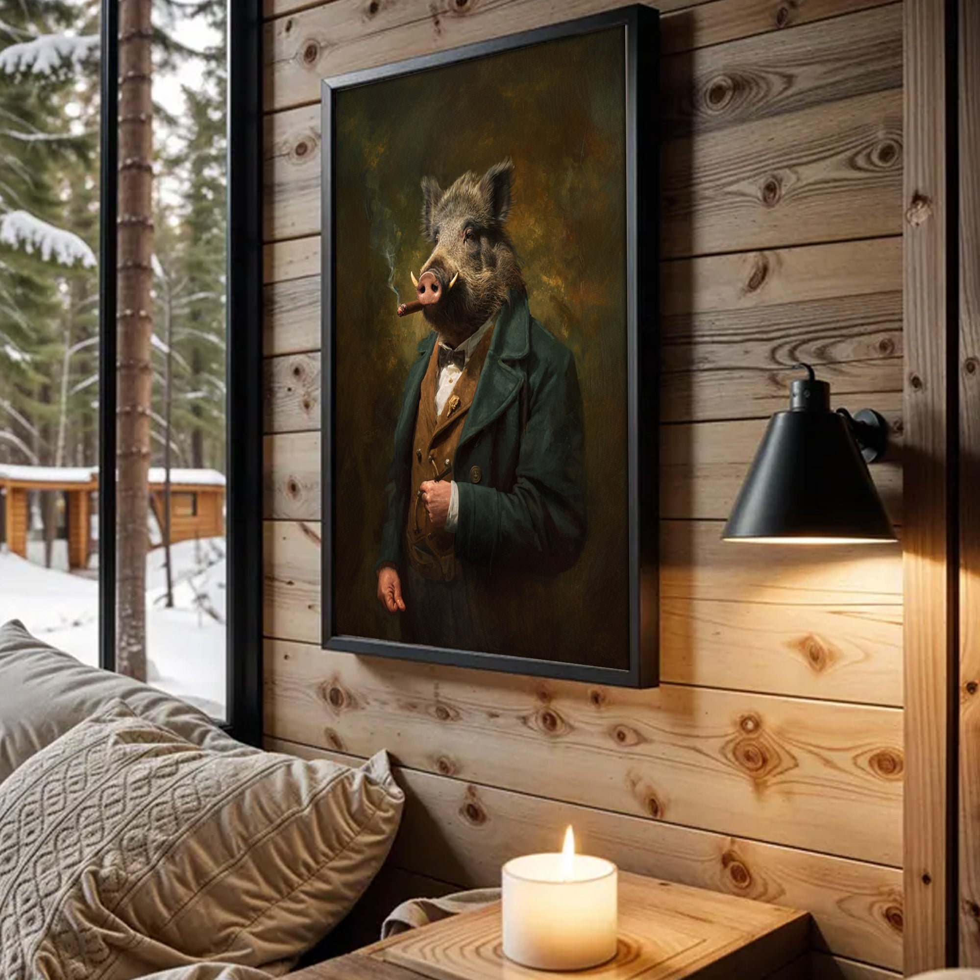 Smoking Wild Boar Canvas – Funny Rustic Wall Art for Hunters