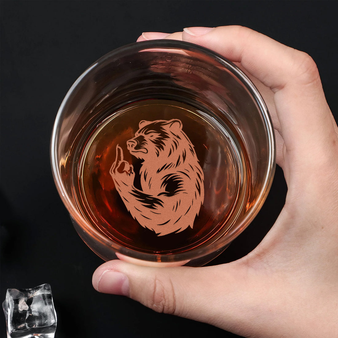 Bear Engraved Whiskey Glass – Funny Middle Finger Whiskey Glass for Men, Unique Barware Gift
