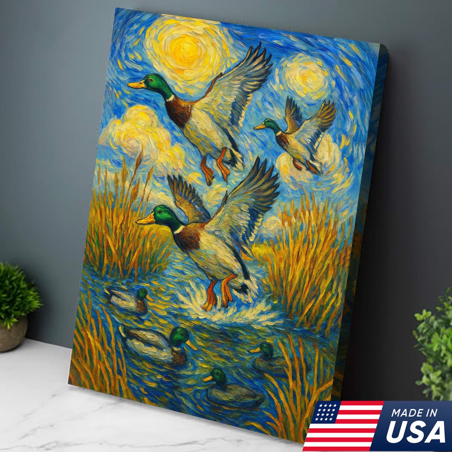 Flying Mallard Duck Hunting Canvas – Rustic Wildlife Wall Art USA Made