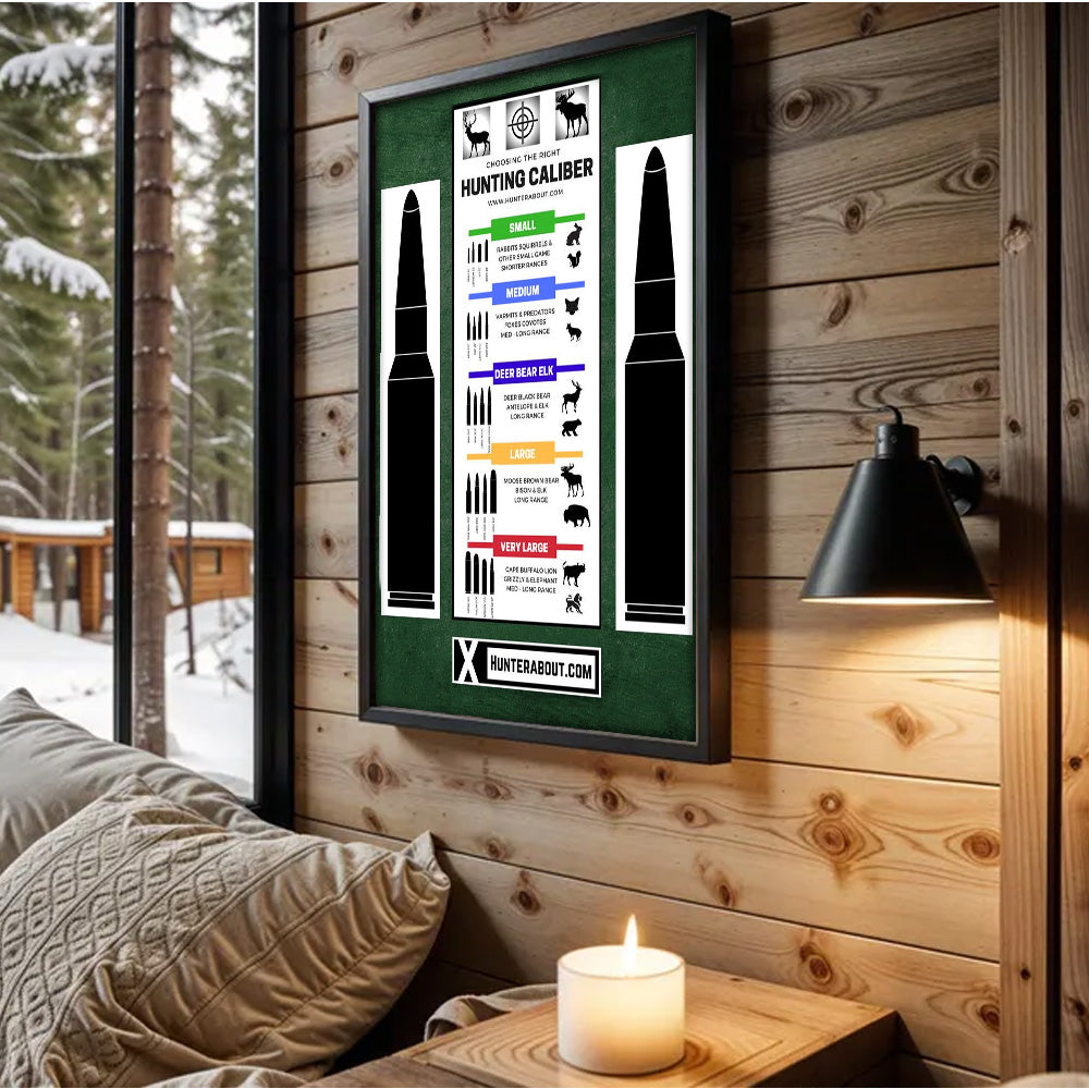 Hunting Caliber Chart Poster – Ammo Guide for Deer, Elk, Bear – Man Cave Decor for Hunters