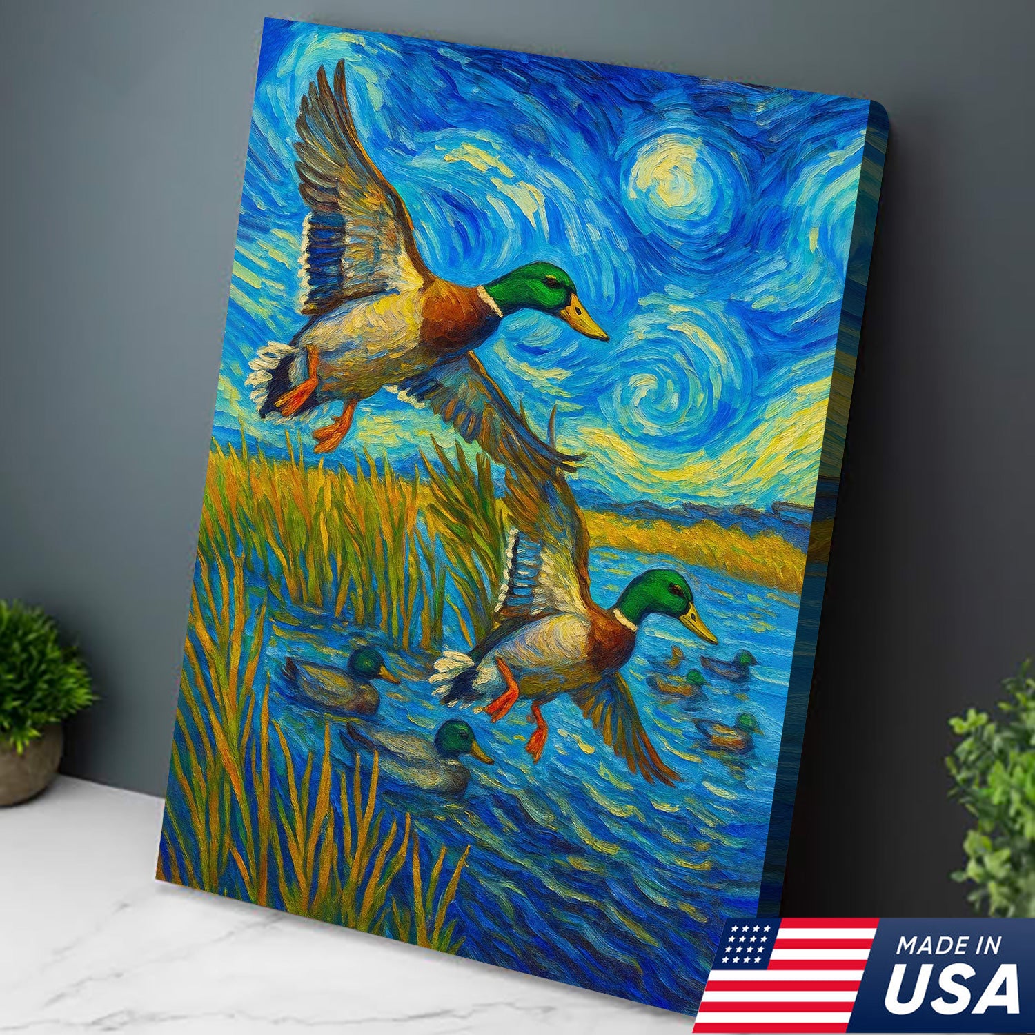 Mallard Duck Hunting Canvas Wall Art – Flying Ducks Rustic Decor