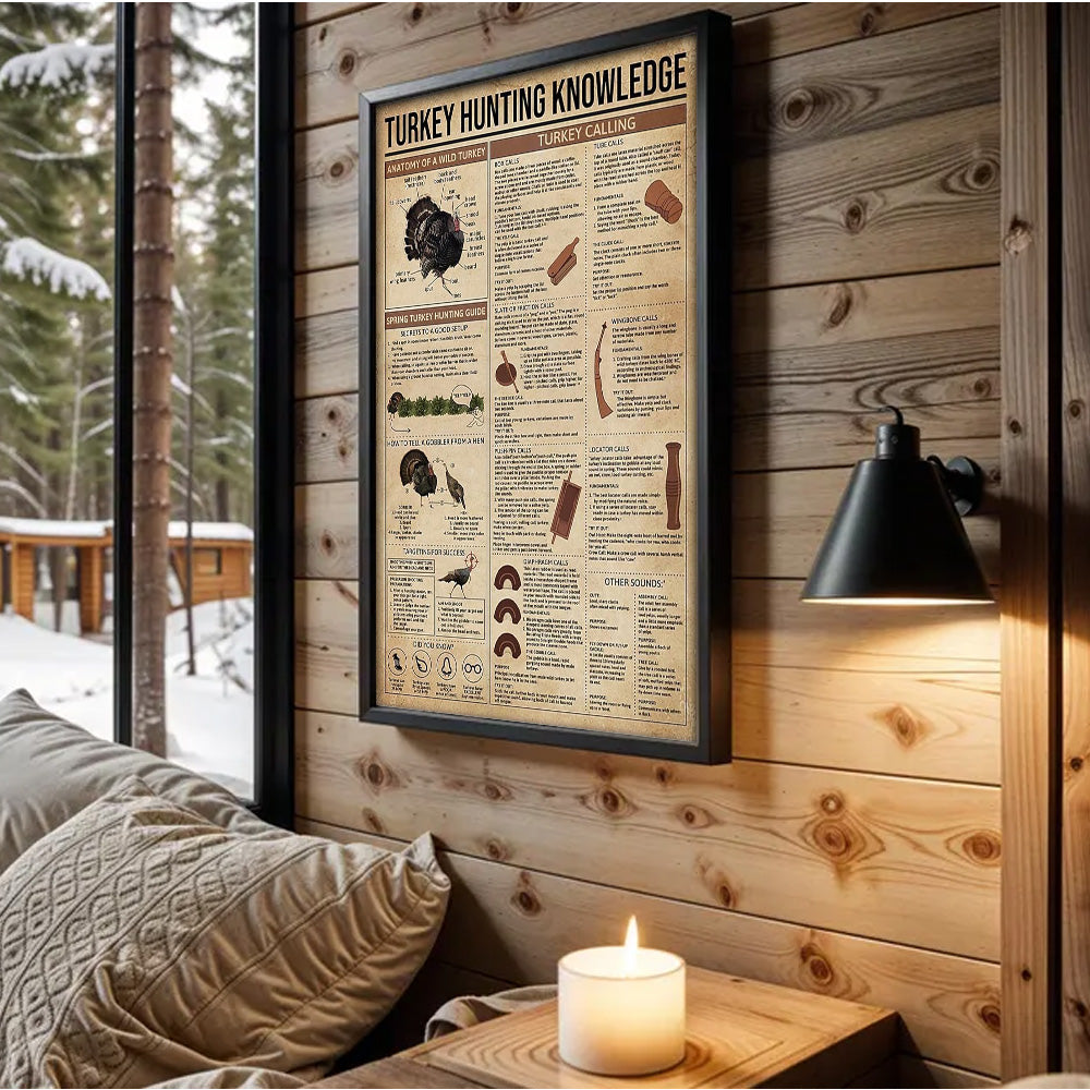 Turkey Calls & Hunting Tips Canvas – Wild Turkey Wall Art for Hunters & Country Homes , Poster for Outdoorsmen & Hunter Gifts