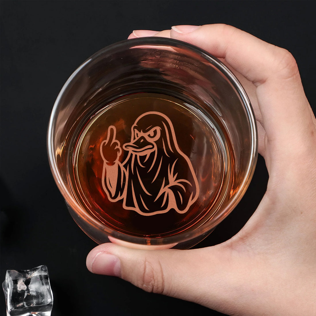 Duck Halloween Engraved Whiskey Glass – Funny Middle Finger Whiskey Glass for Men, Hunters & Whiskey Lovers