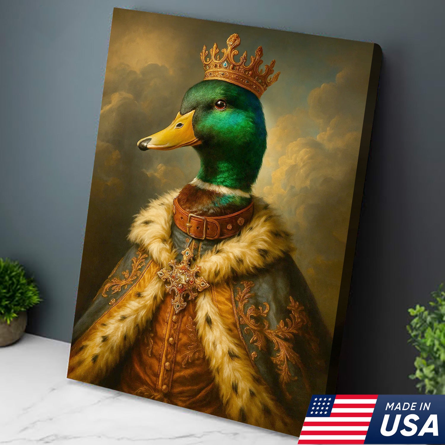 Royal Mallard King Canvas – Crowned Duck Portrait Wall Art, Vintage Baroque Animal Print