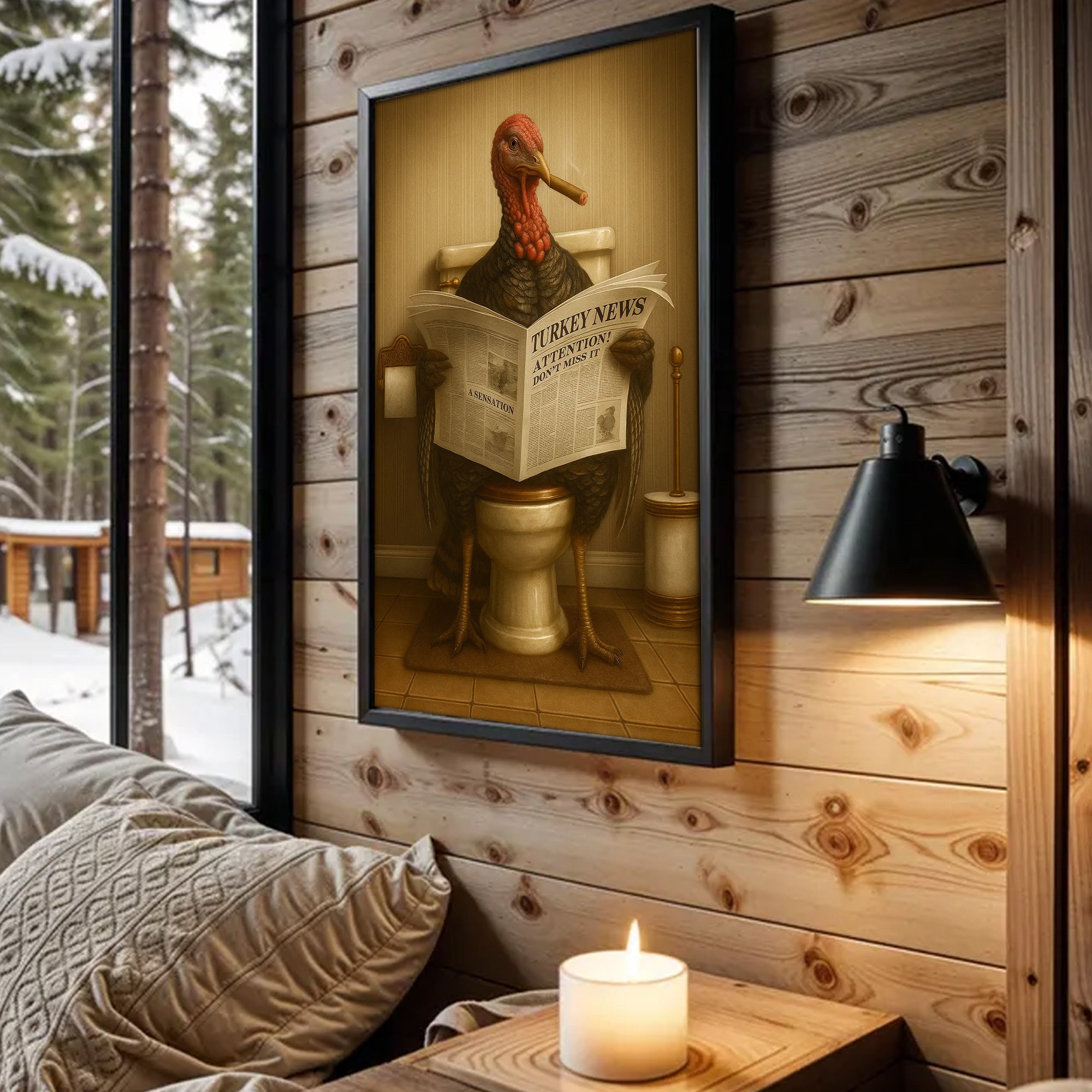 Smoking Turkey Canvas – Funny Bathroom Wall Art for Hunters & Farmhouse Decor