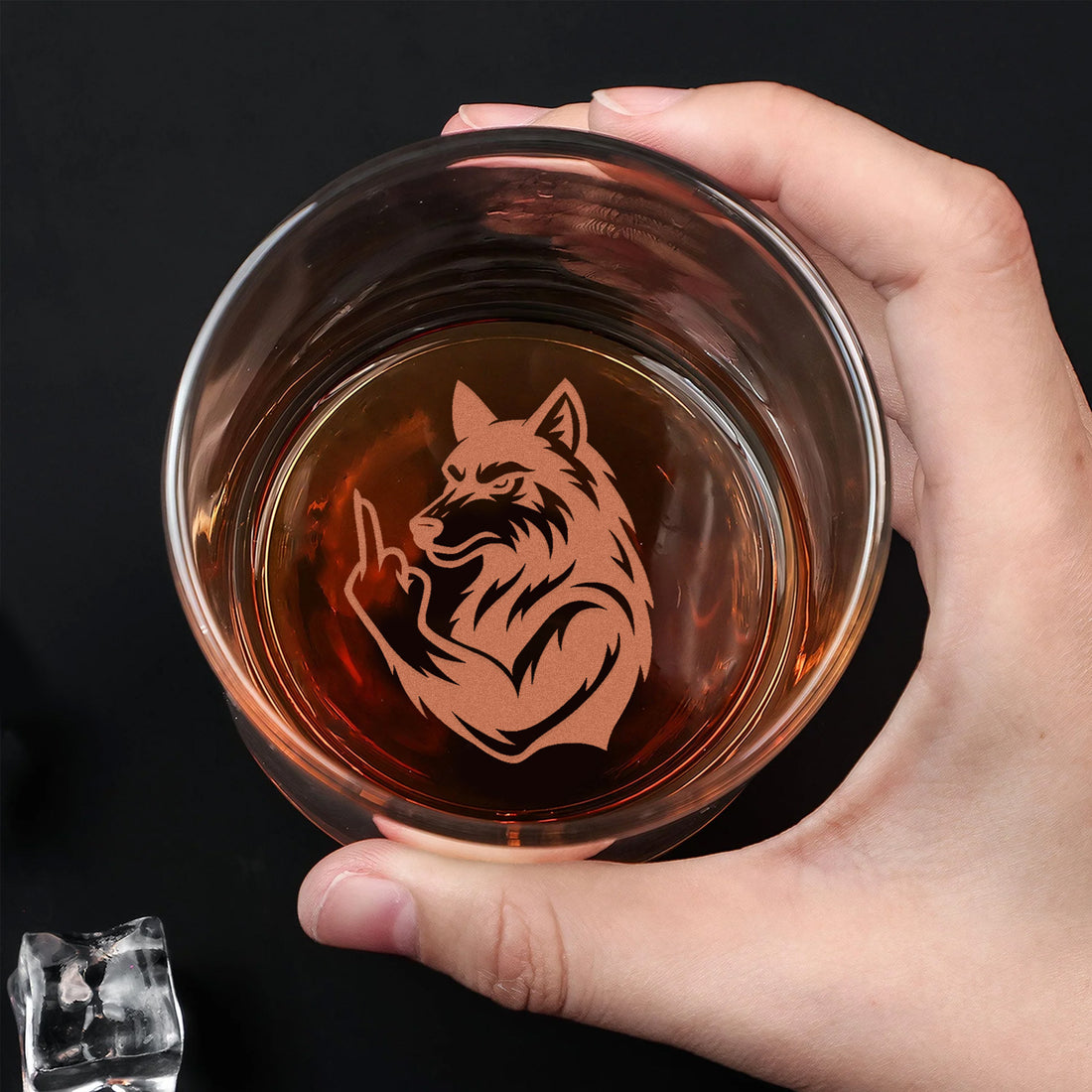 Savage Wolf Engraved Whiskey Glass – Funny Middle Finger Whiskey Glass for Badass Men & Hunters