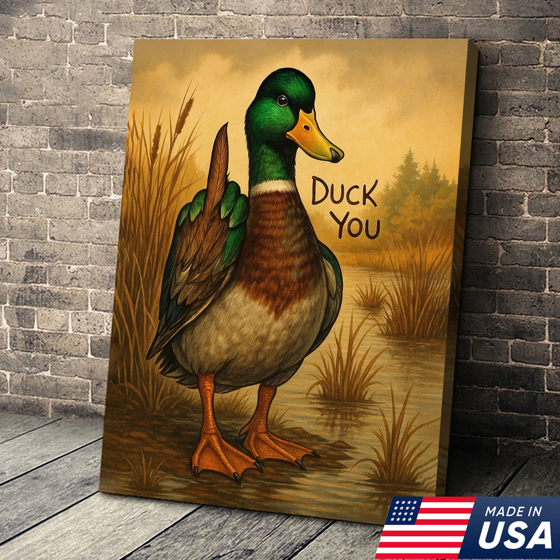 Funny Mallard Duck Canvas Wall Art – Cheeky Bathroom Decor, Rustic Lake House & Farmhouse Print