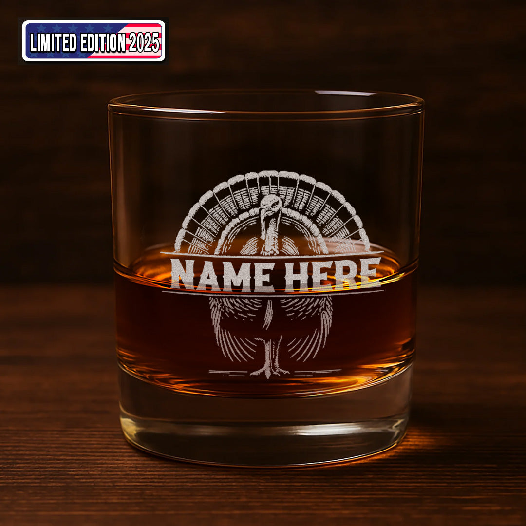 Personalized Turkey Whiskey Glass – Unique Gift for Hunters, Outdoorsmen & Whiskey Lovers