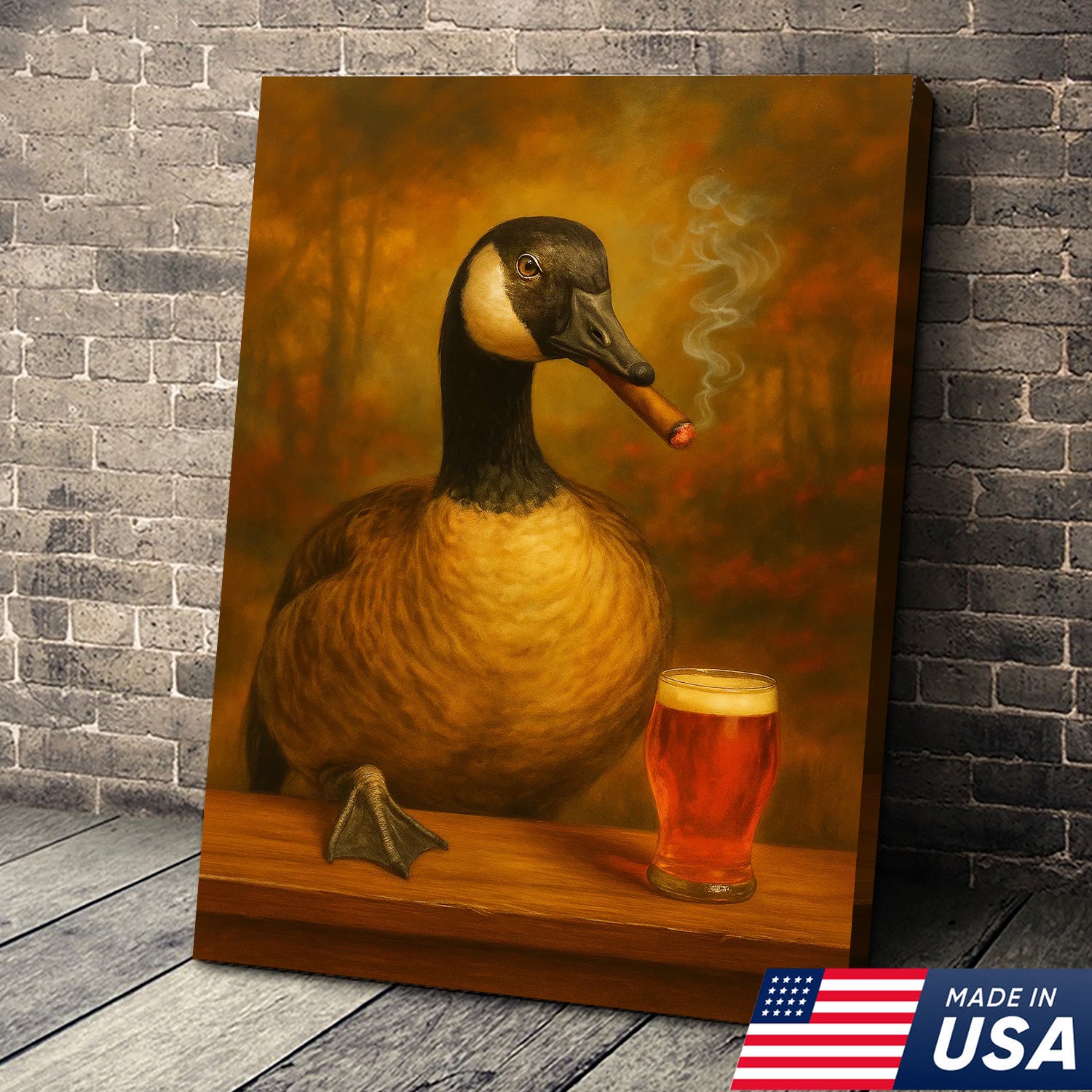 Funny Goose Smoking & Drinking Cocktail Glasses Canvas – Farmhouse Cabin Wall Art