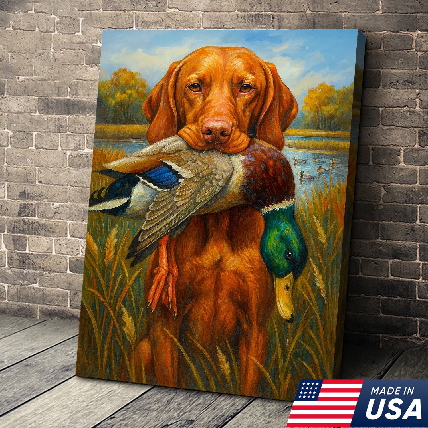 Rustic Hunting Wall Art – Dog and Duck Canvas Print Made in USA