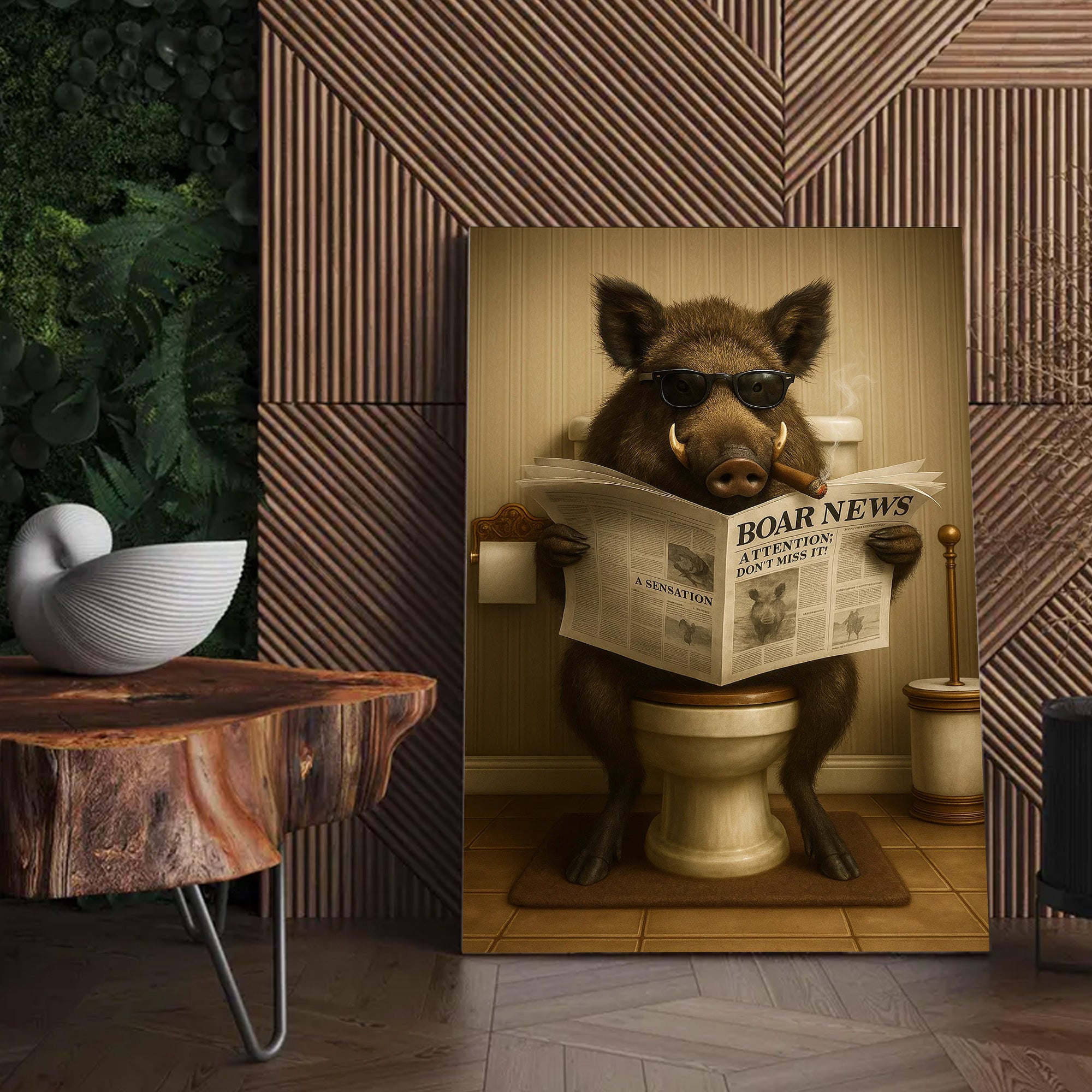 Smoking Boar Canvas – Funny Wildlife Wall Art for Hunters & Animal Lovers