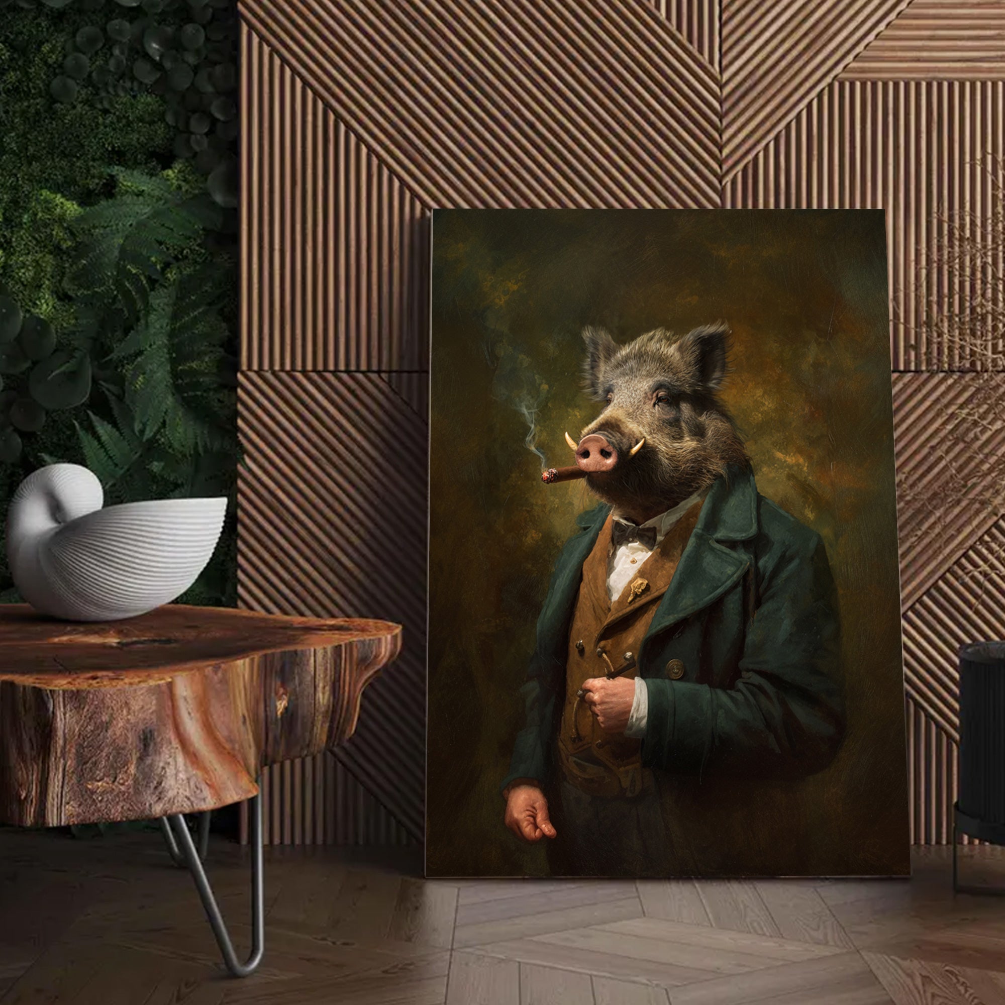 Smoking Wild Boar Canvas – Funny Rustic Wall Art for Hunters