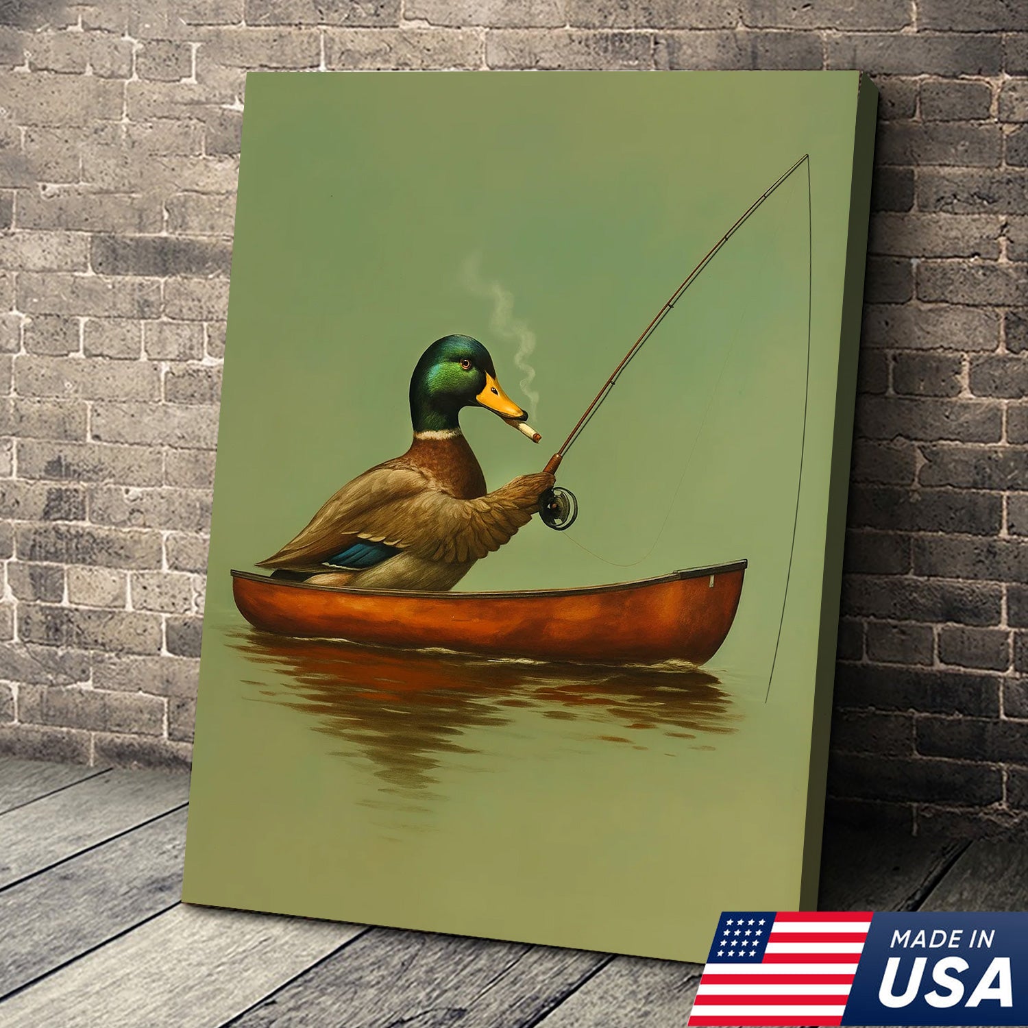 Funny Duck Fishing Canvas, Funny Hunting Wall Art for Fisherman & Hunter Gift Decor