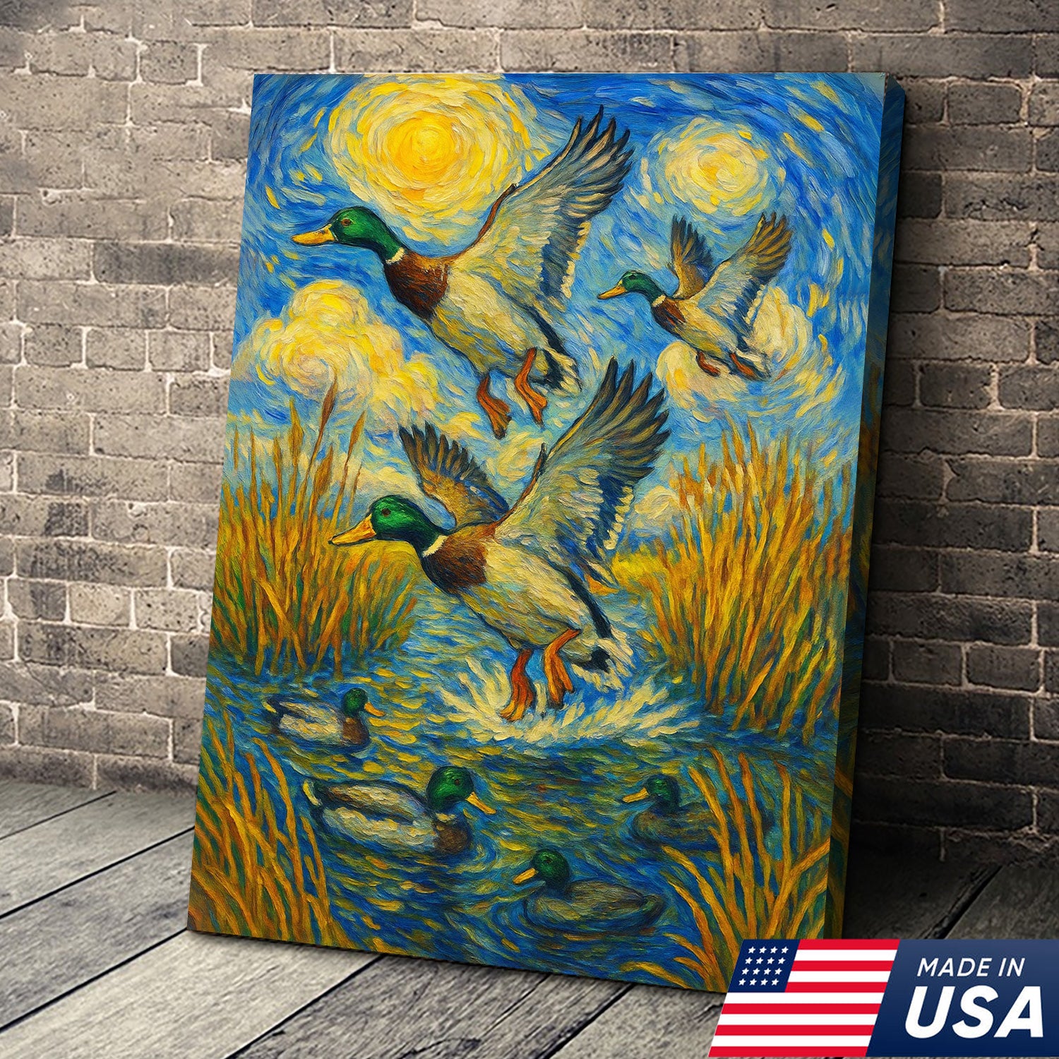 Flying Mallard Duck Hunting Canvas – Rustic Wildlife Wall Art USA Made