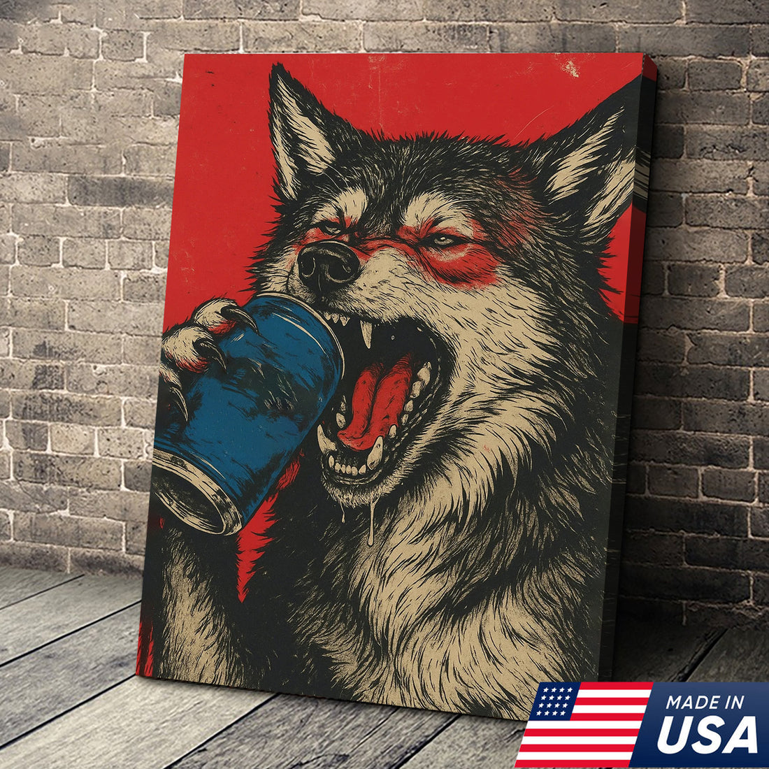 Drunk Coyote Drinking Beer Pop Art Canvas Wall Art – Hilarious Home Bar & Man Cave Decor, Bold Red Vintage Graphic Poster for Game Room