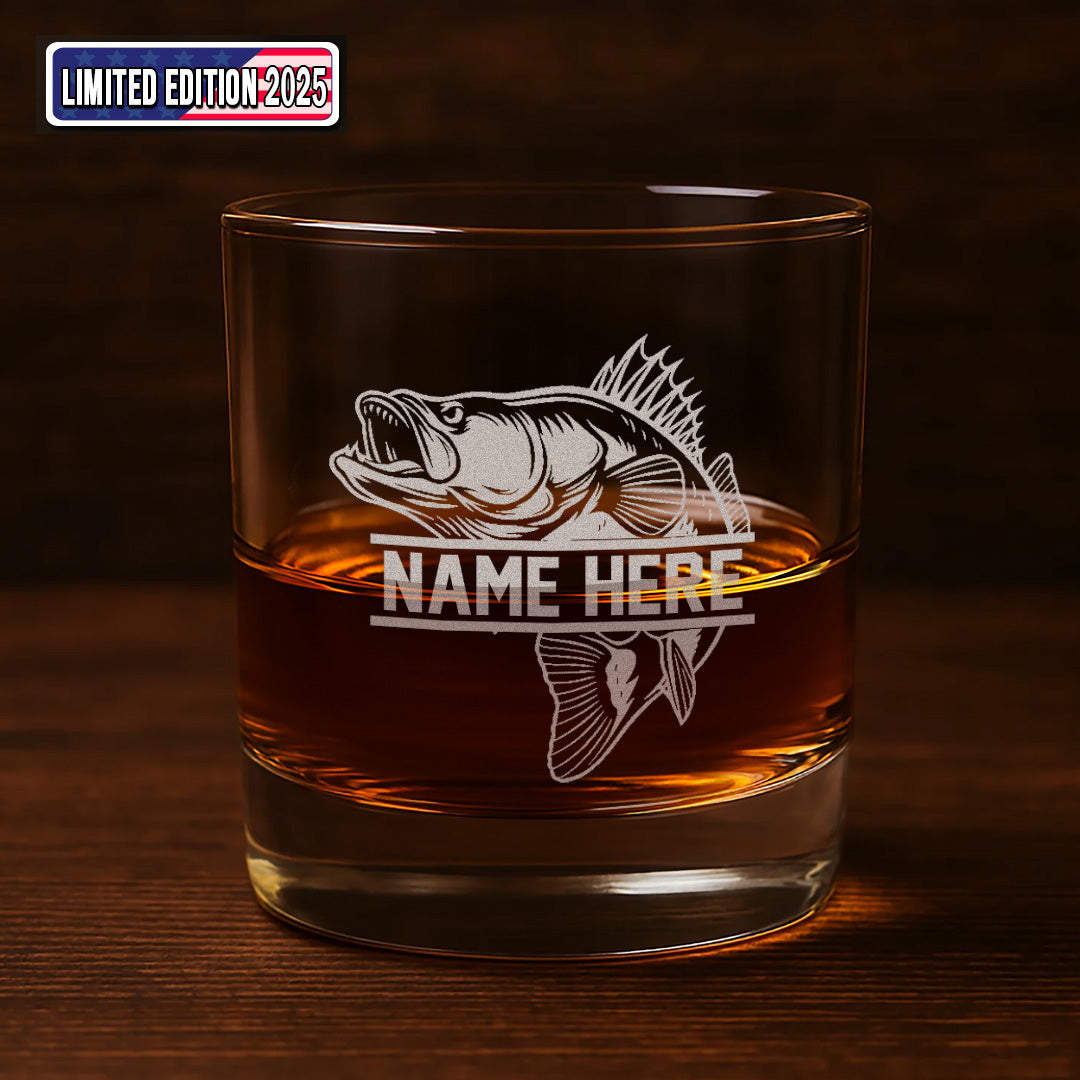 Personalized Fishing Whiskey Glass, Custom Engraved Bass Whiskey Glass Gift for Fishermen 2025 Limited Edition