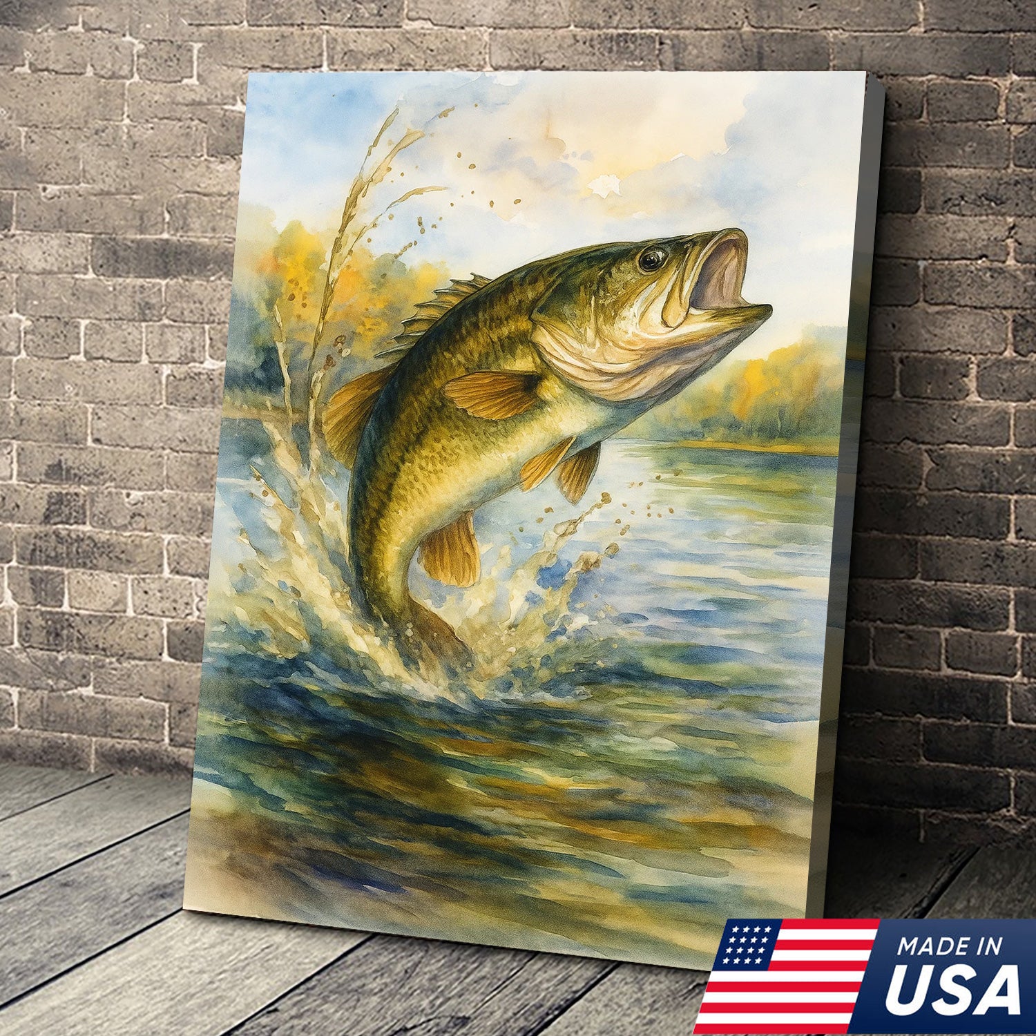 Set of 4 Hunting & Wildlife Canvas Wall Art – Bass, Deer, Turkey & Mallard – Rustic Cabin Lodge Décor