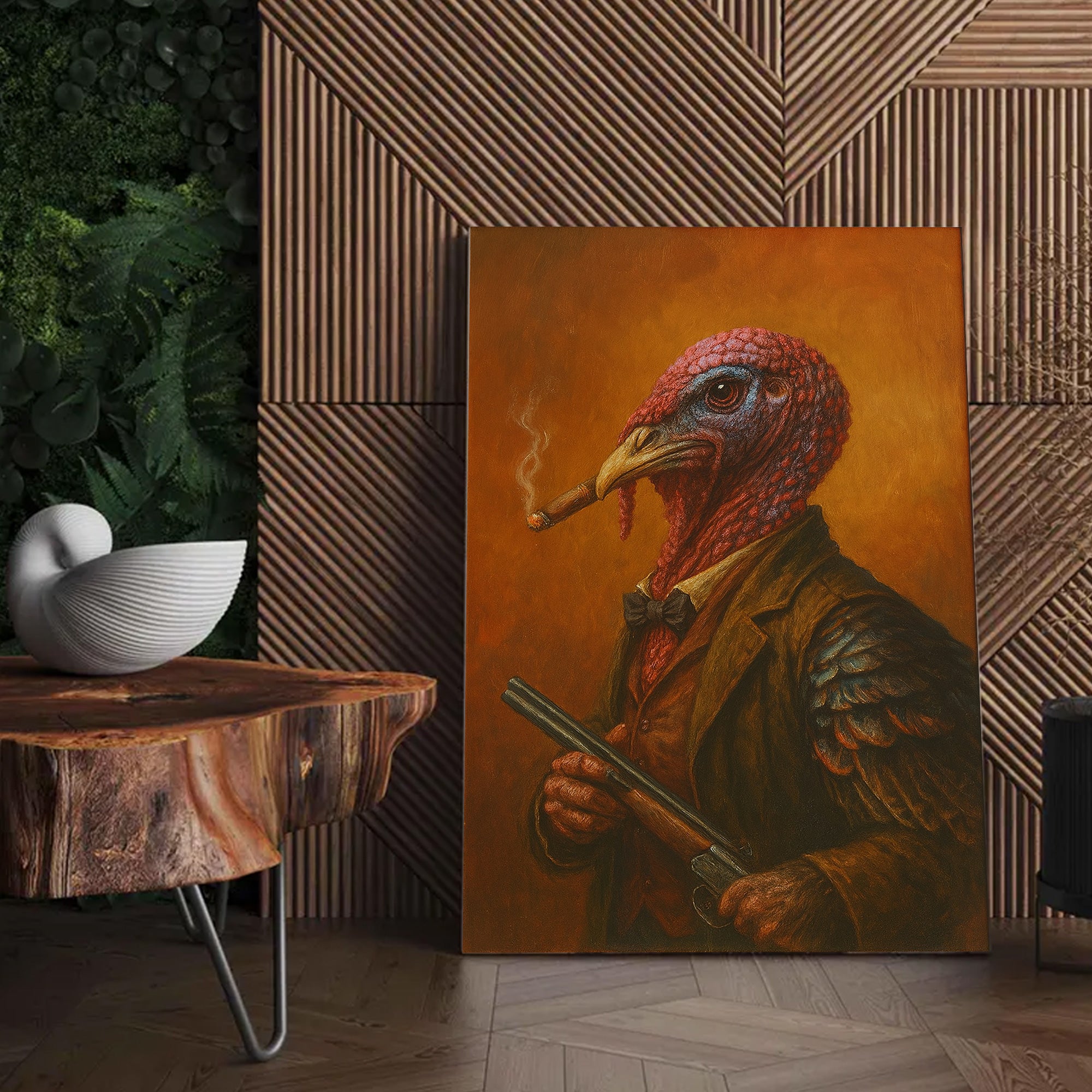 Turkey Smoking Canvas – Unique Hunting Lodge or Man Cave Decor