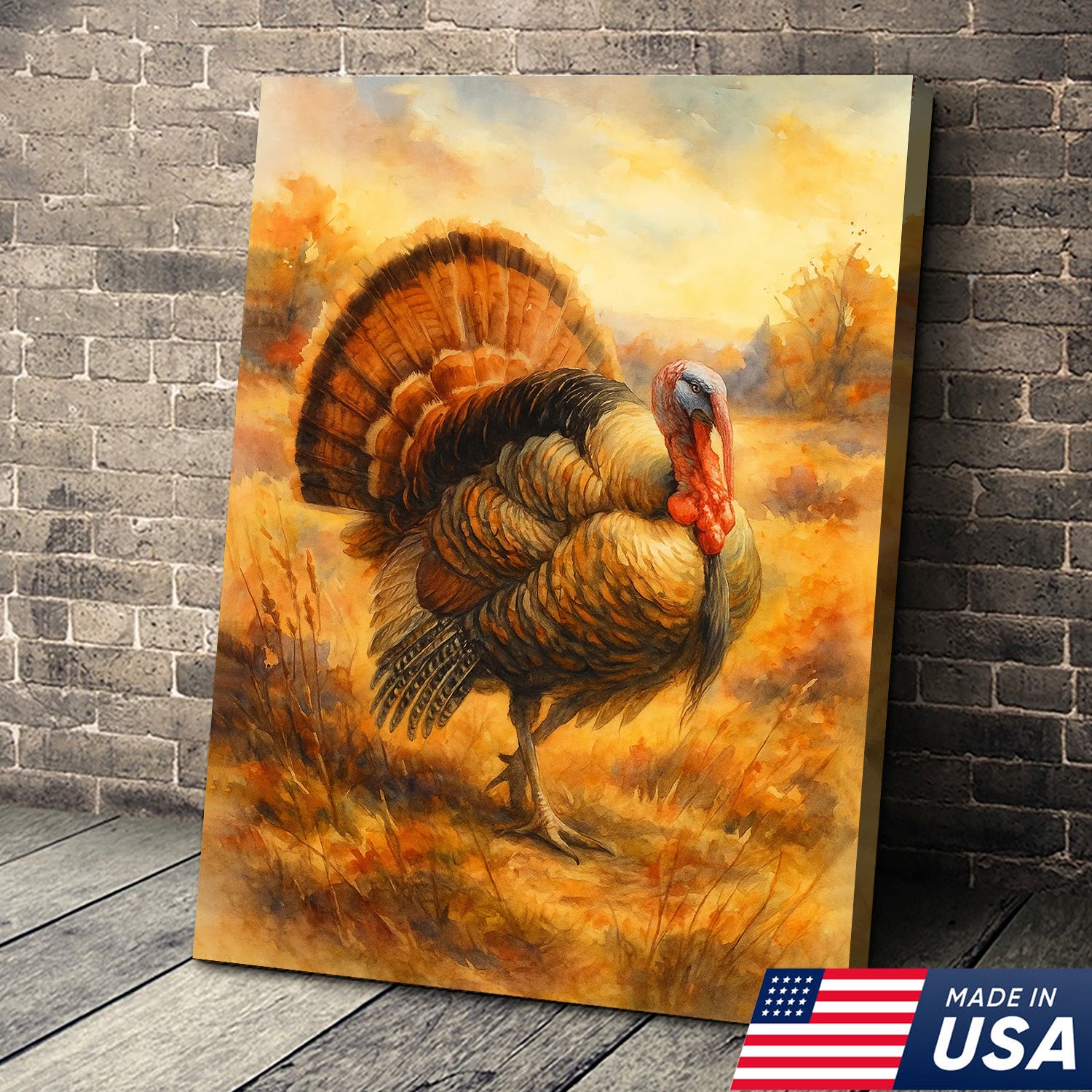 Set of 4 Hunting & Wildlife Canvas Wall Art – Bass, Deer, Turkey & Mallard – Rustic Cabin Lodge Décor
