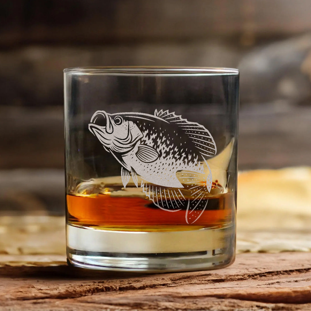 Crappie Fishing Whiskey Glass – Engraved Fisherman Gift for Dad, Husband,
