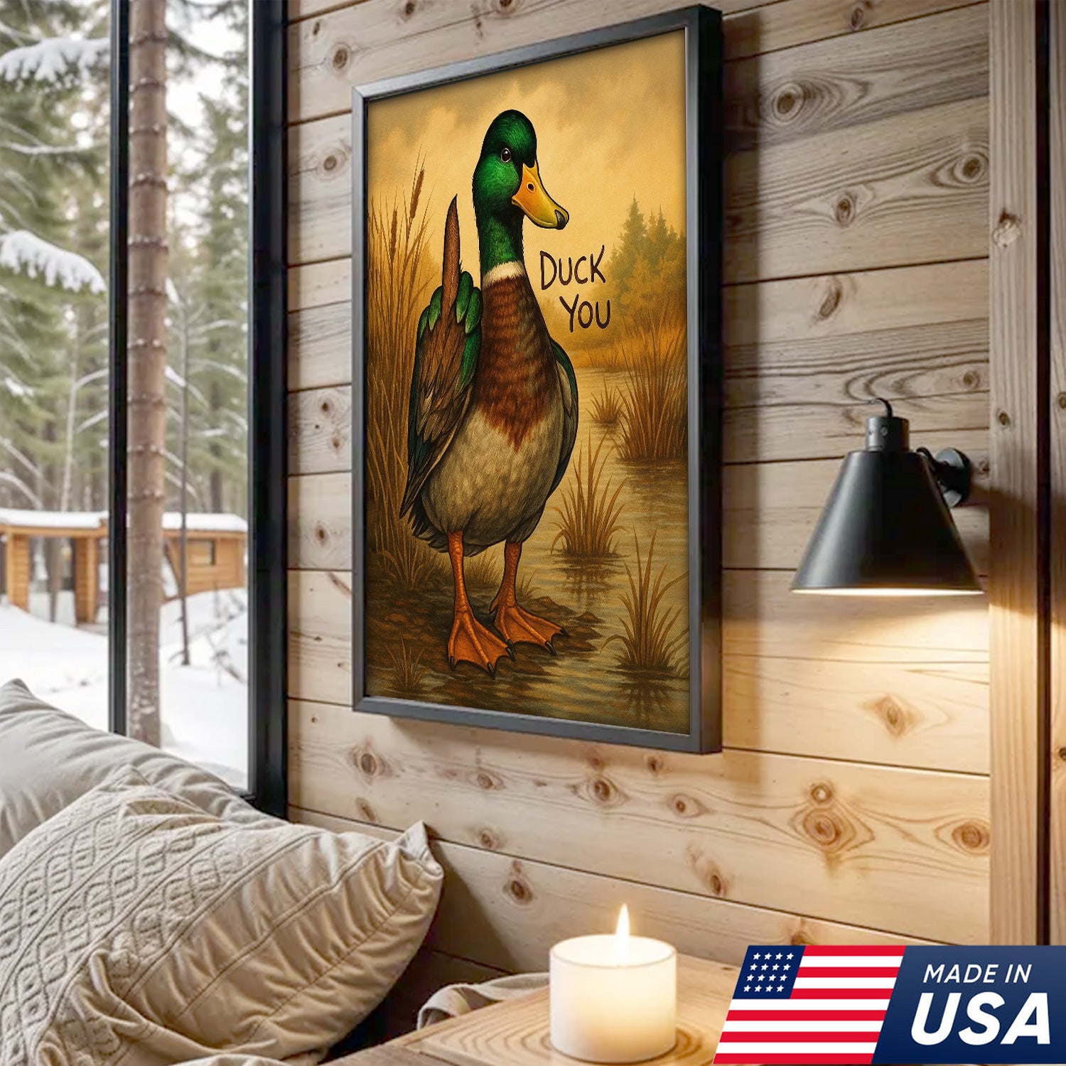 Funny Mallard Duck Canvas Wall Art – Cheeky Bathroom Decor, Rustic Lake House & Farmhouse Print