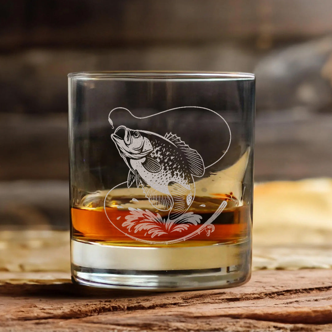 Fishing Engraved Whiskey Glass, Custom Rocks Glass Gift for Fisherman, Outdoor Barware