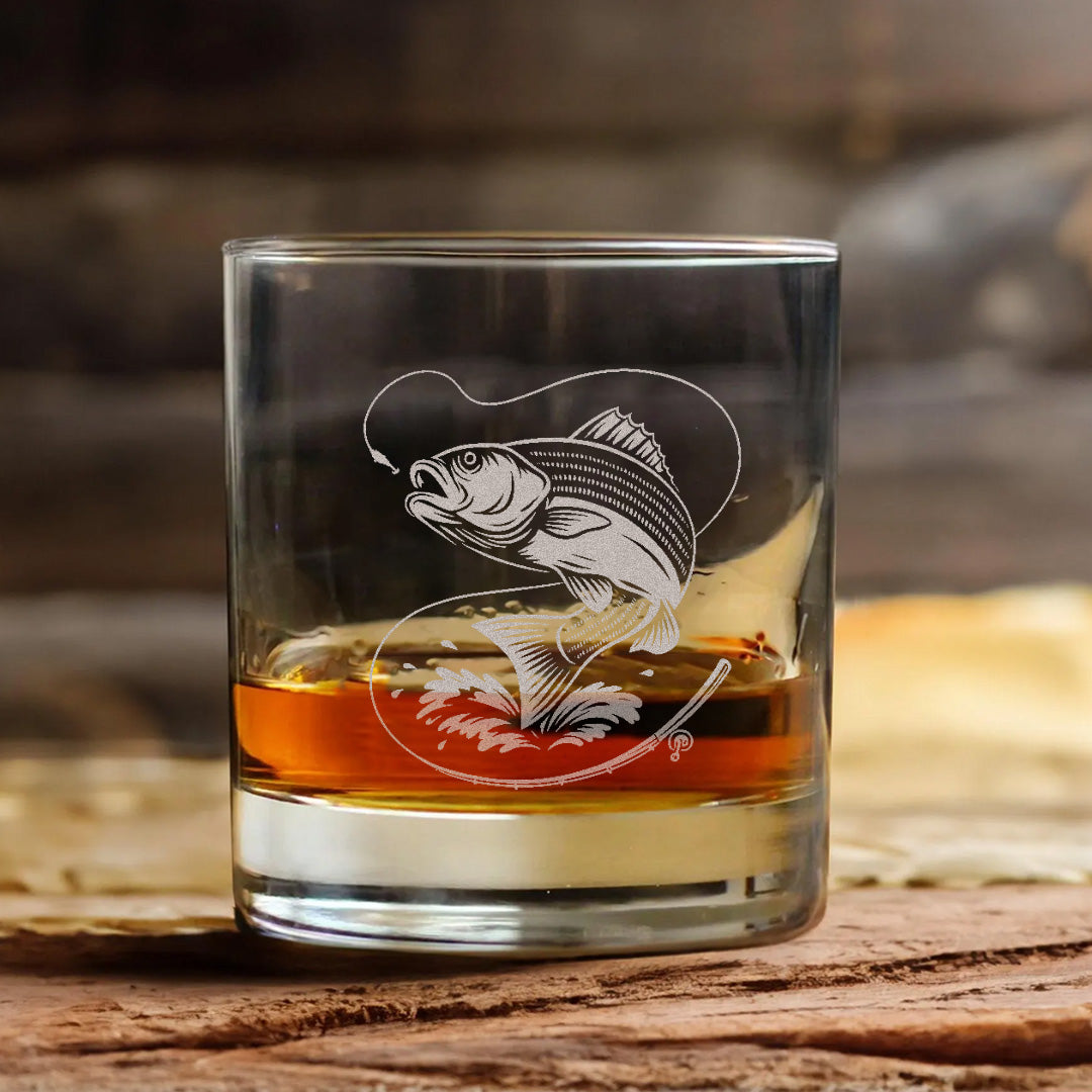 Fishing Engraved Whiskey Glass, Fishing Rocks Glass Gift for Fisherman & Outdoorsmen