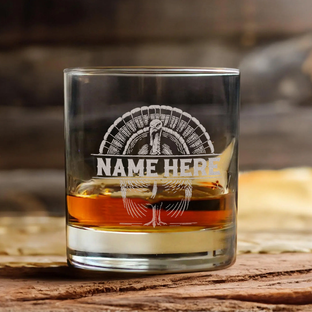 Personalized Turkey Whiskey Glass – Unique Gift for Hunters, Outdoorsmen & Whiskey Lovers