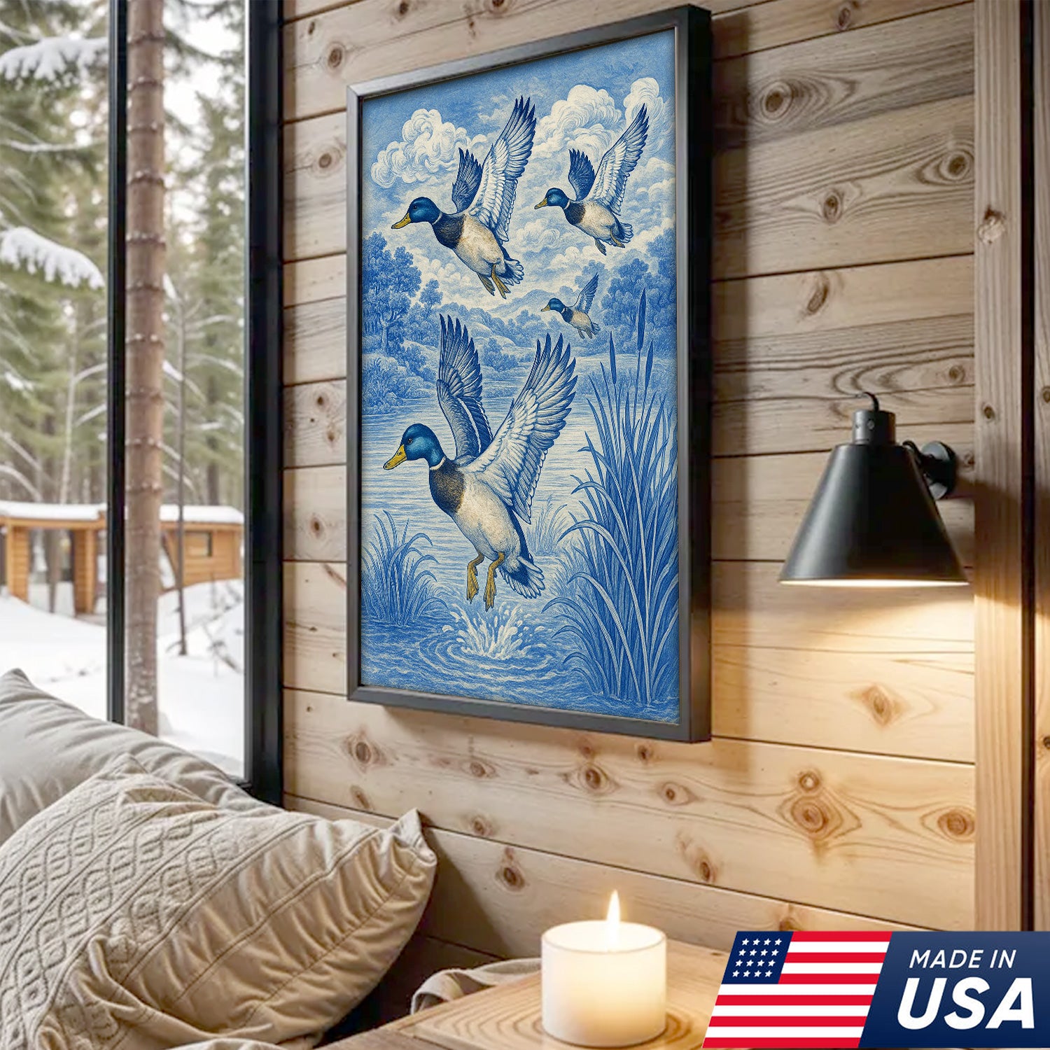 Vintage Mallard Duck Hunting Canvas – Rustic Blue Wildlife Wall Art USA
